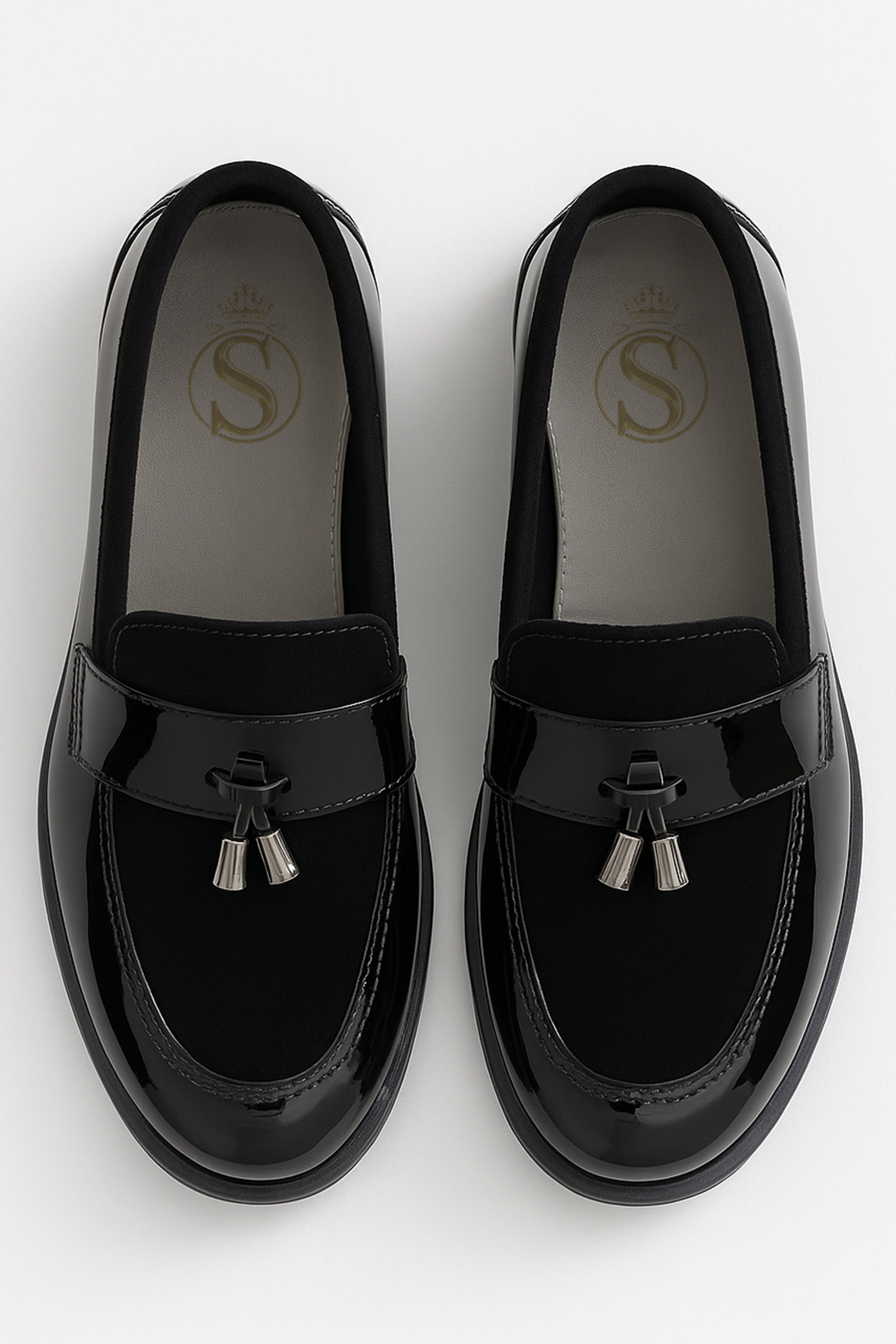 Baby Boys & Boys leather and Suede Slip on Formal Tassel Loafers - Black Front Picture