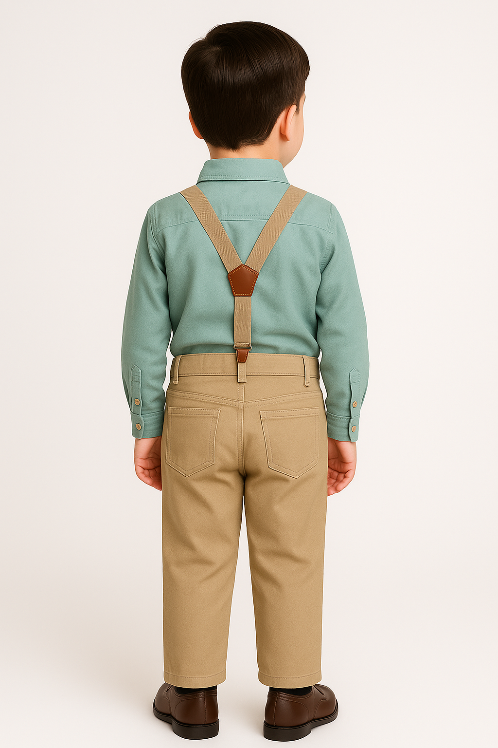 Baby & Boys 4-Piece Cotton Gentleman Outfit Set - OXFORD Sage Green and Beige Back picture