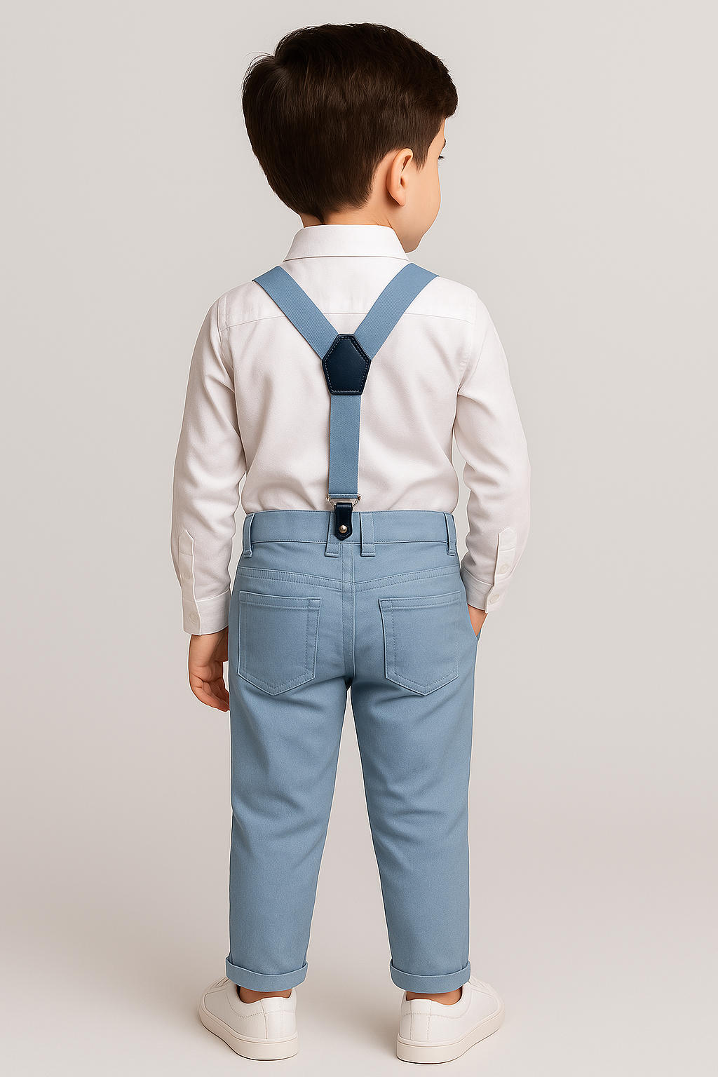 Baby & Boys 4-Piece Cotton Gentleman Outfit Set - OXFORD White - Light Blue Back Picture