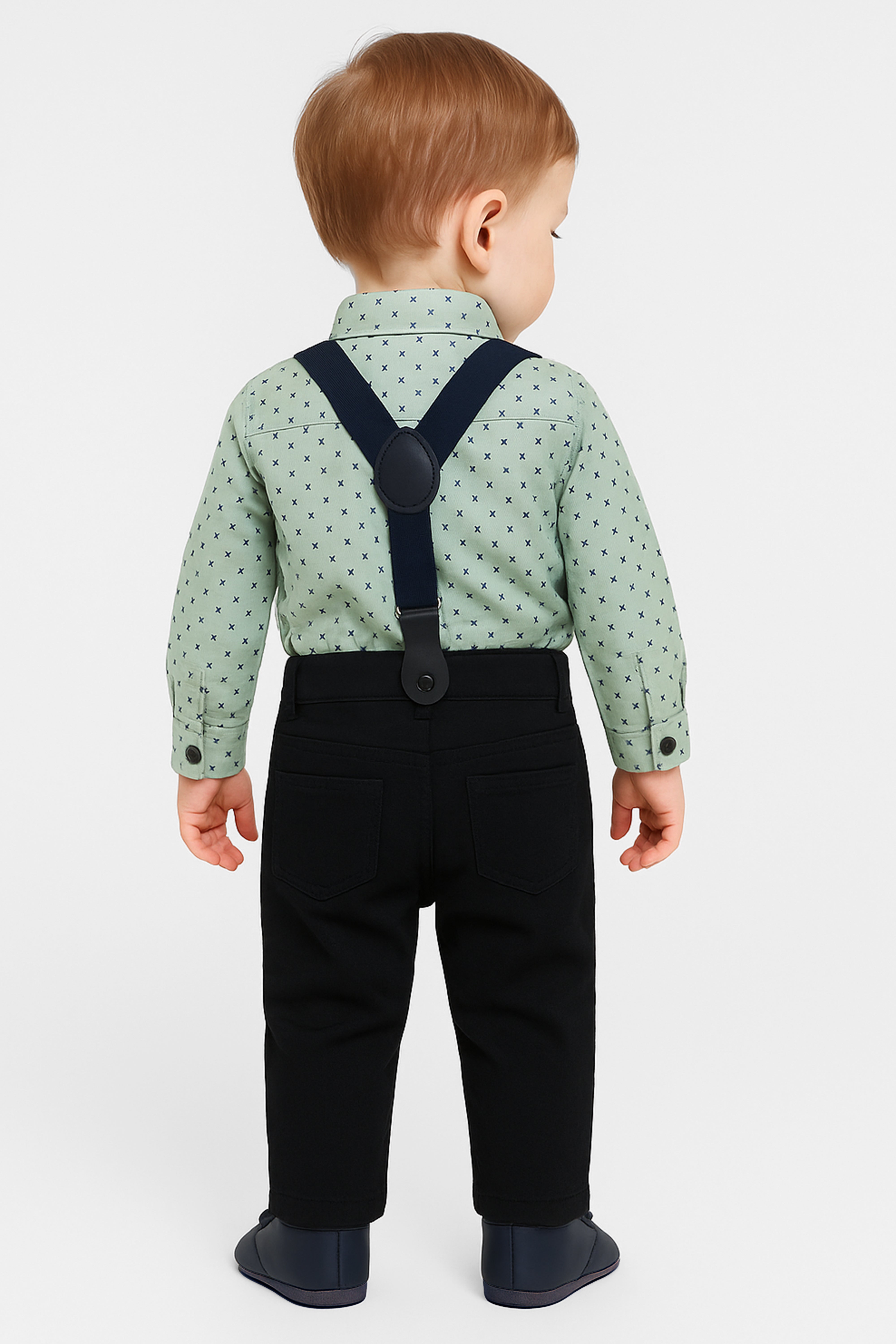 Baby & Boys 4-Piece Cotton Patterned Gentleman Outfit Set - KELEBEK - GREEN & NAVY Back picture