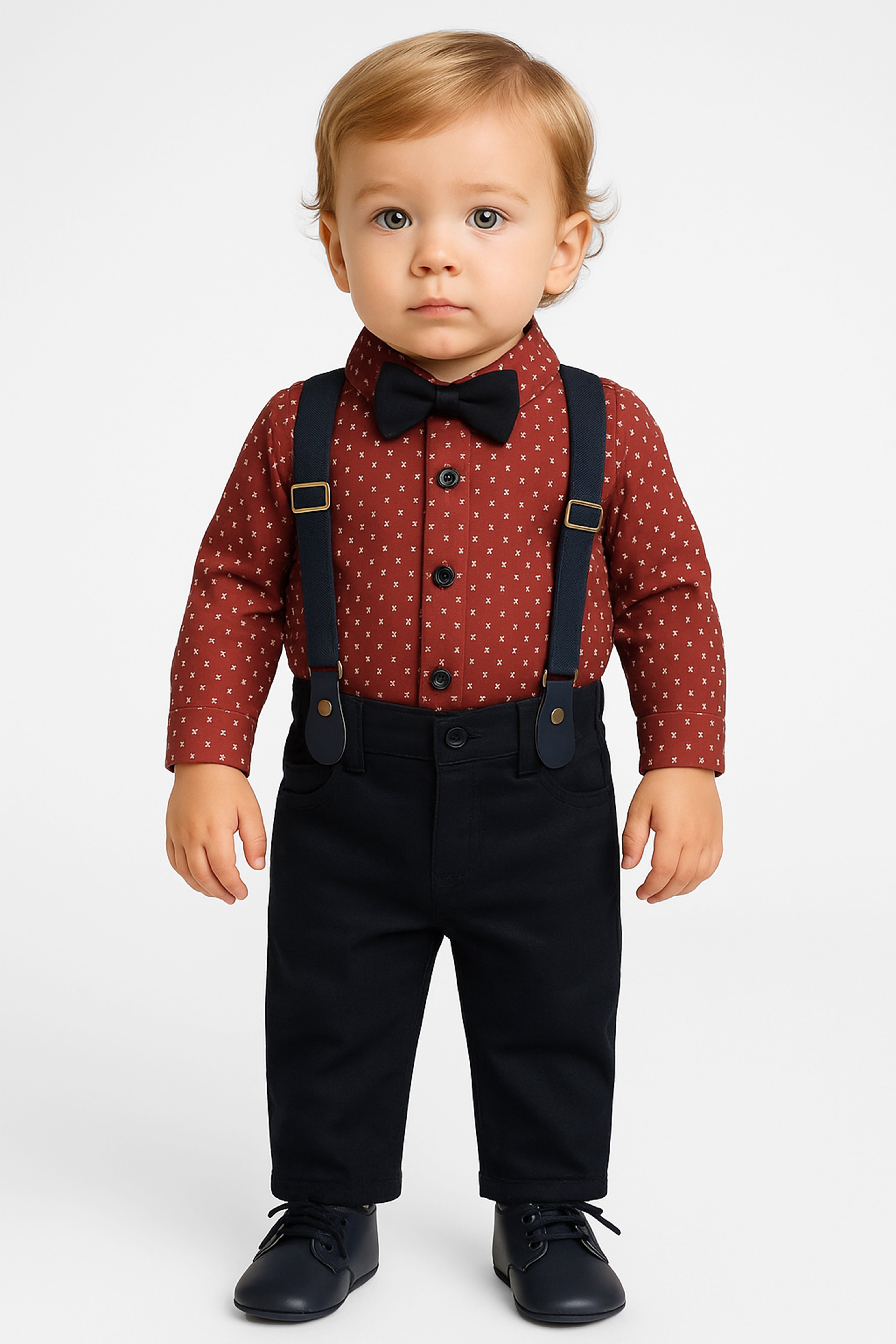 Baby & Boys 4-Piece Cotton Patterned Gentleman Outfit Set - KELEBEK - RED & NAVY