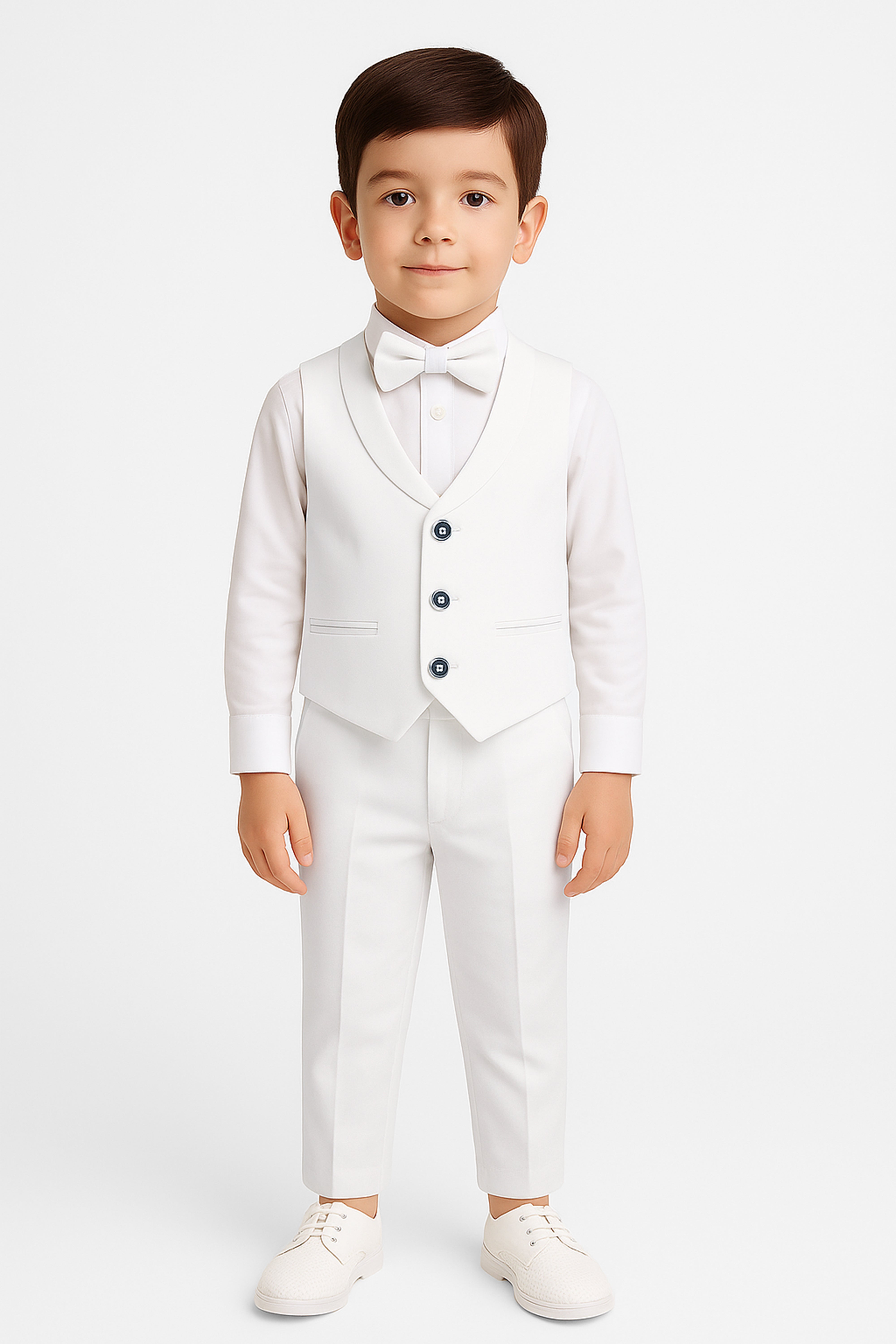 Baby & Boys 3-Piece White Cotton-Linen Waistcoat Suit Set - WHITBY Modle Picture