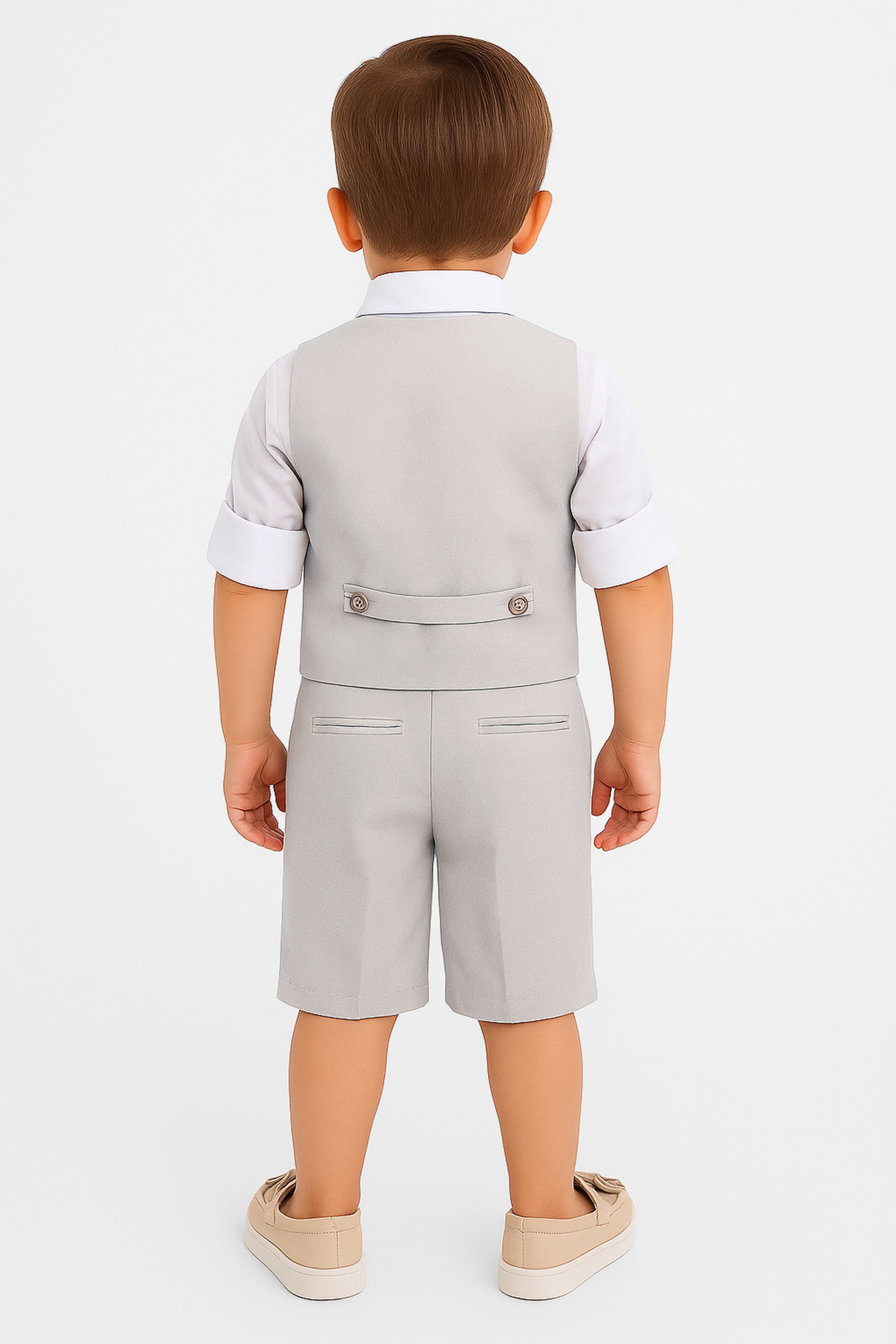 Baby & Boys 4-Piece Cotton-Linen Waistcoat Shorts Suit Set - Light Beige Back Picture