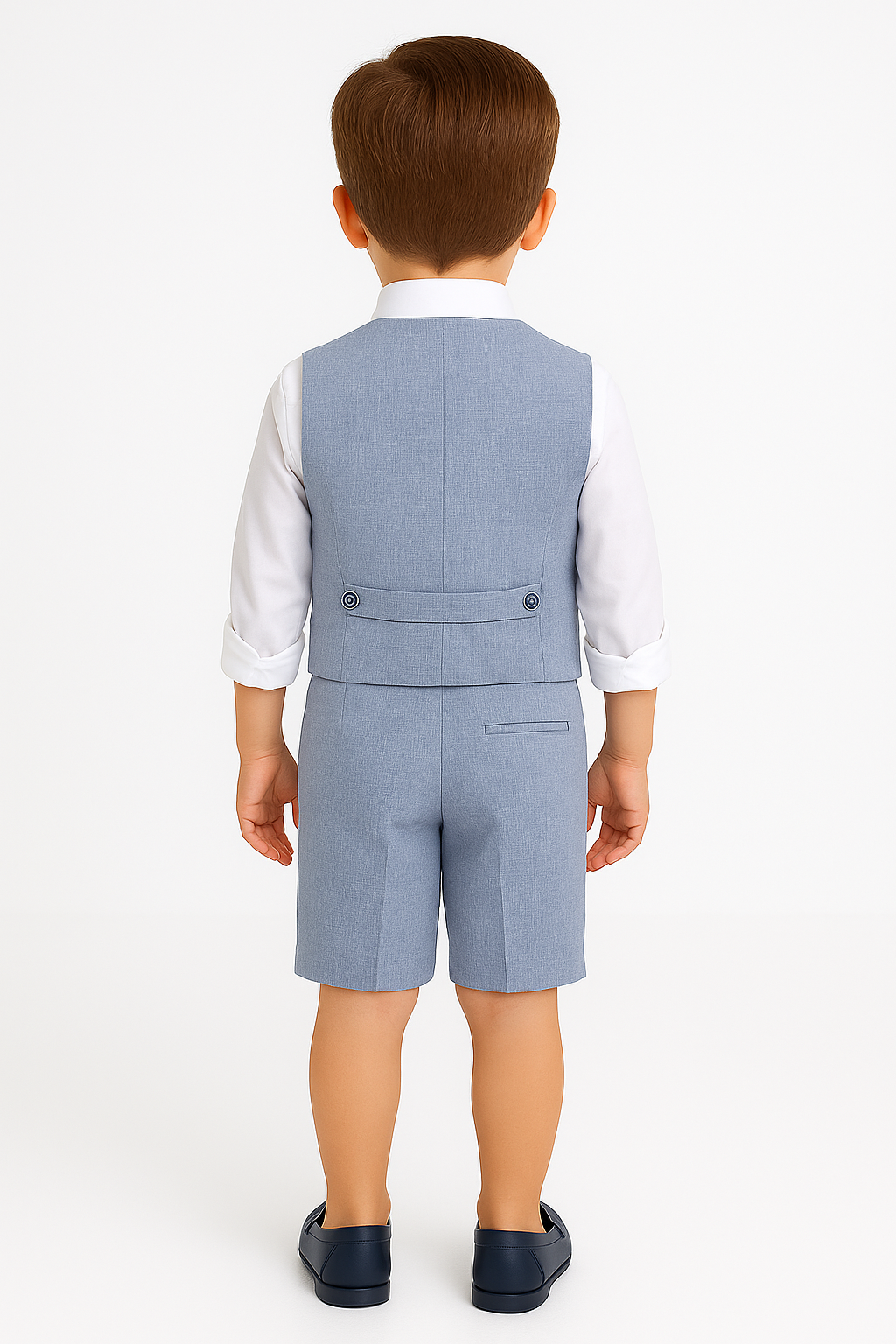 Baby & Boys 4-Piece Cotton-Linen Waistcoat Shorts Suit Set - Navy Blue Model Back Picture