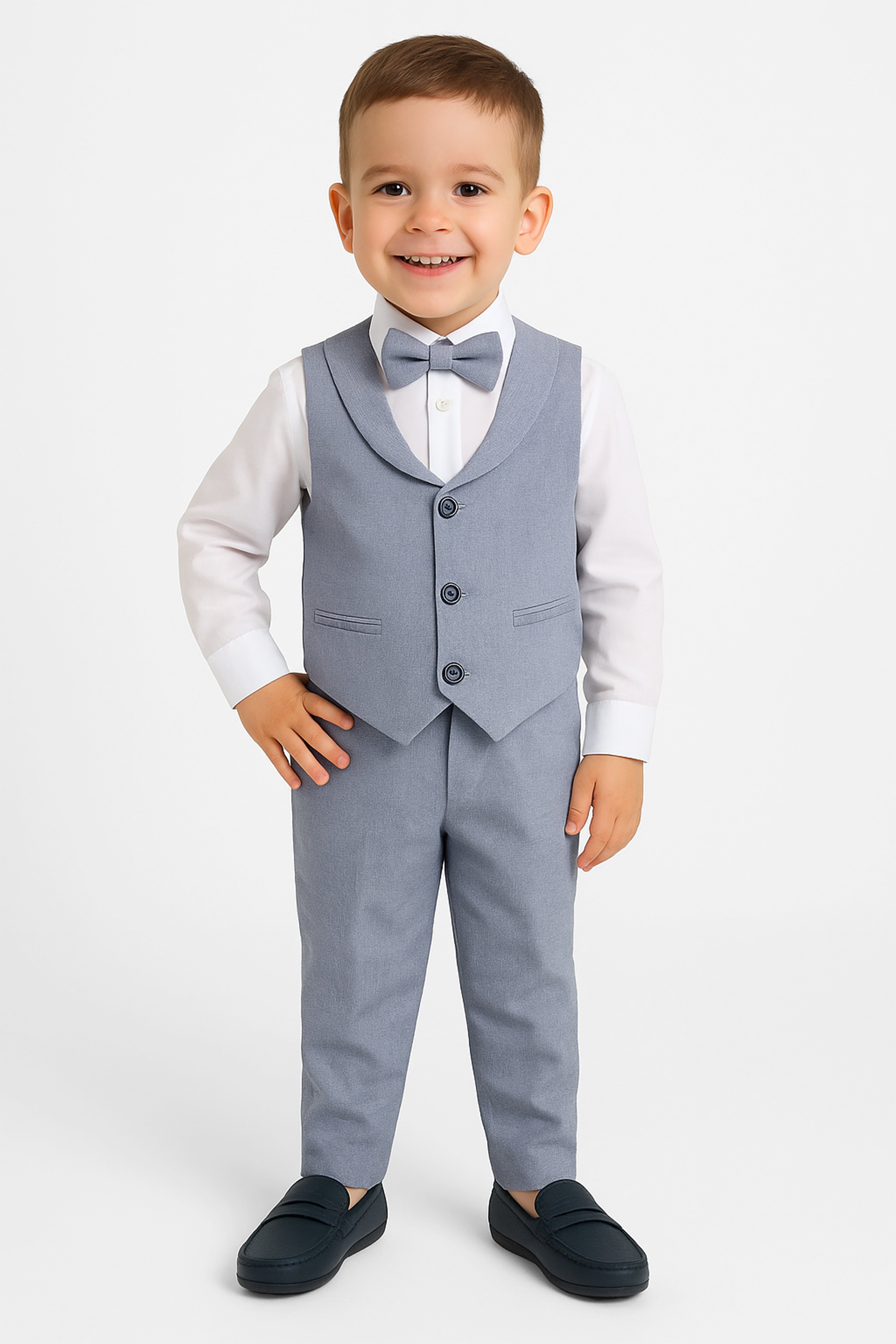 Baby & Boys 4-Piece Cotton-Linen Waistcoat Suit Set - Navy Blue Model Picture