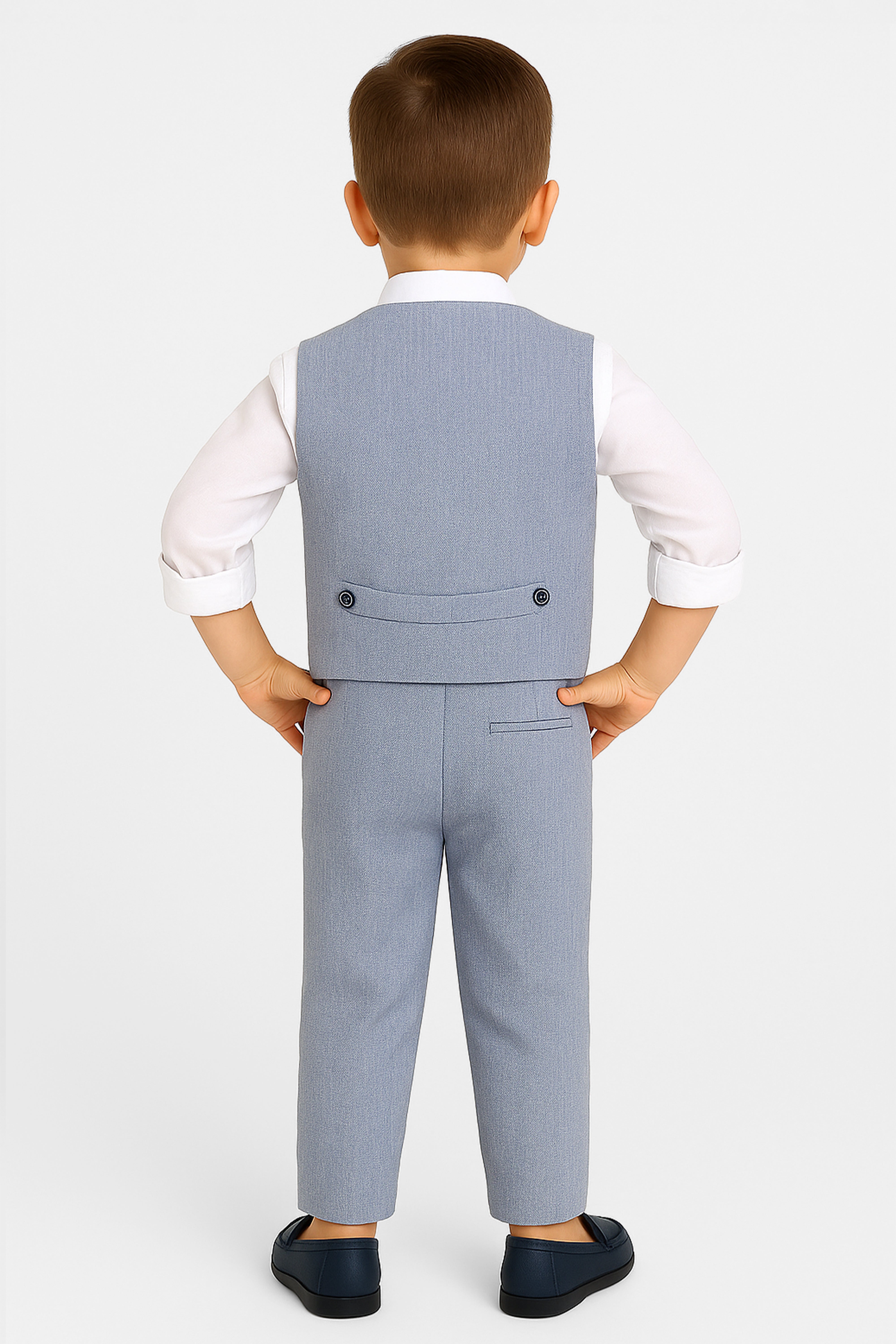 Baby & Boys 4-Piece Cotton-Linen Waistcoat Suit Set - Navy Blue Back picture
