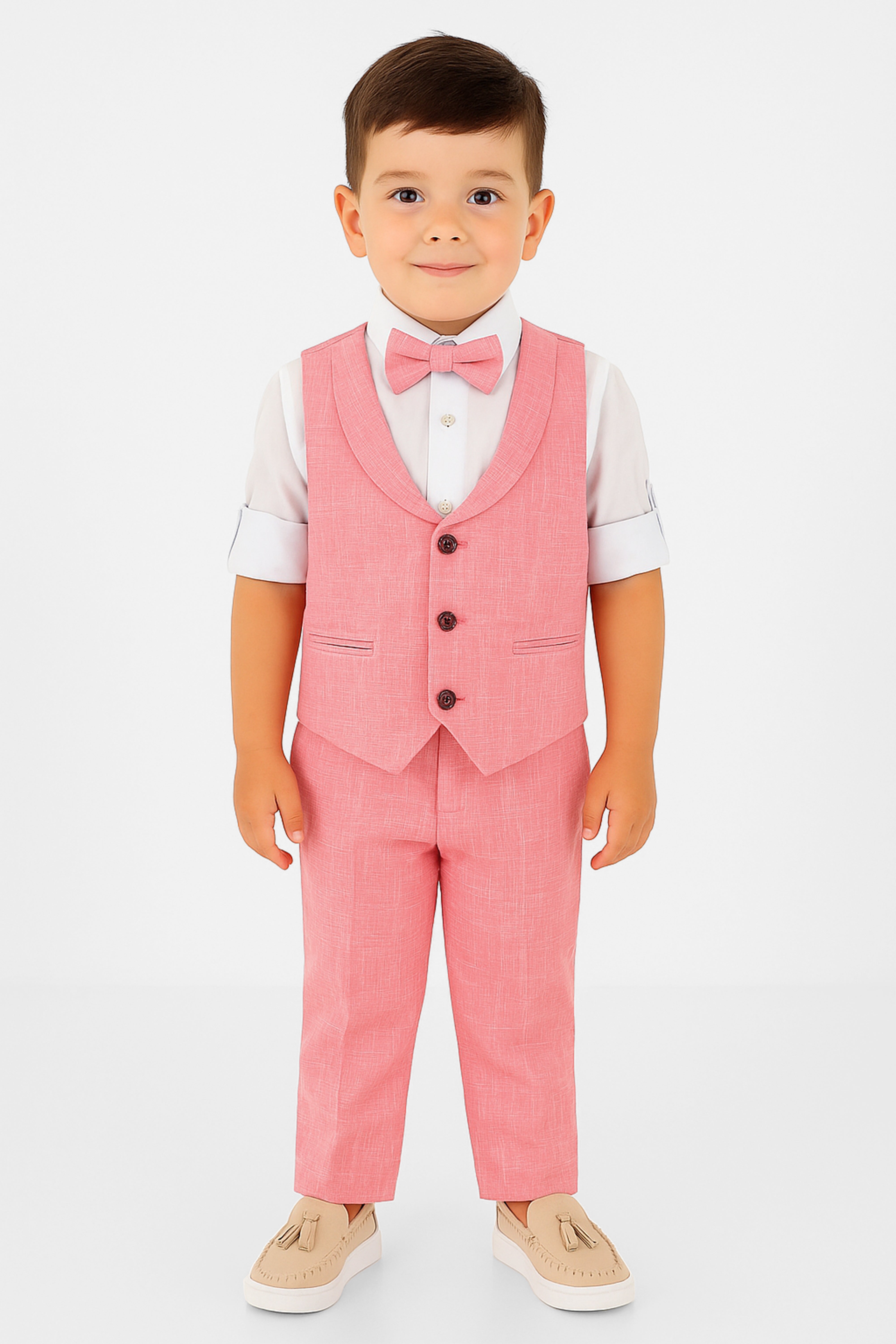 Baby & Boys 4-Piece Cotton-Linen Waistcoat Suit Set - Red Model Picture