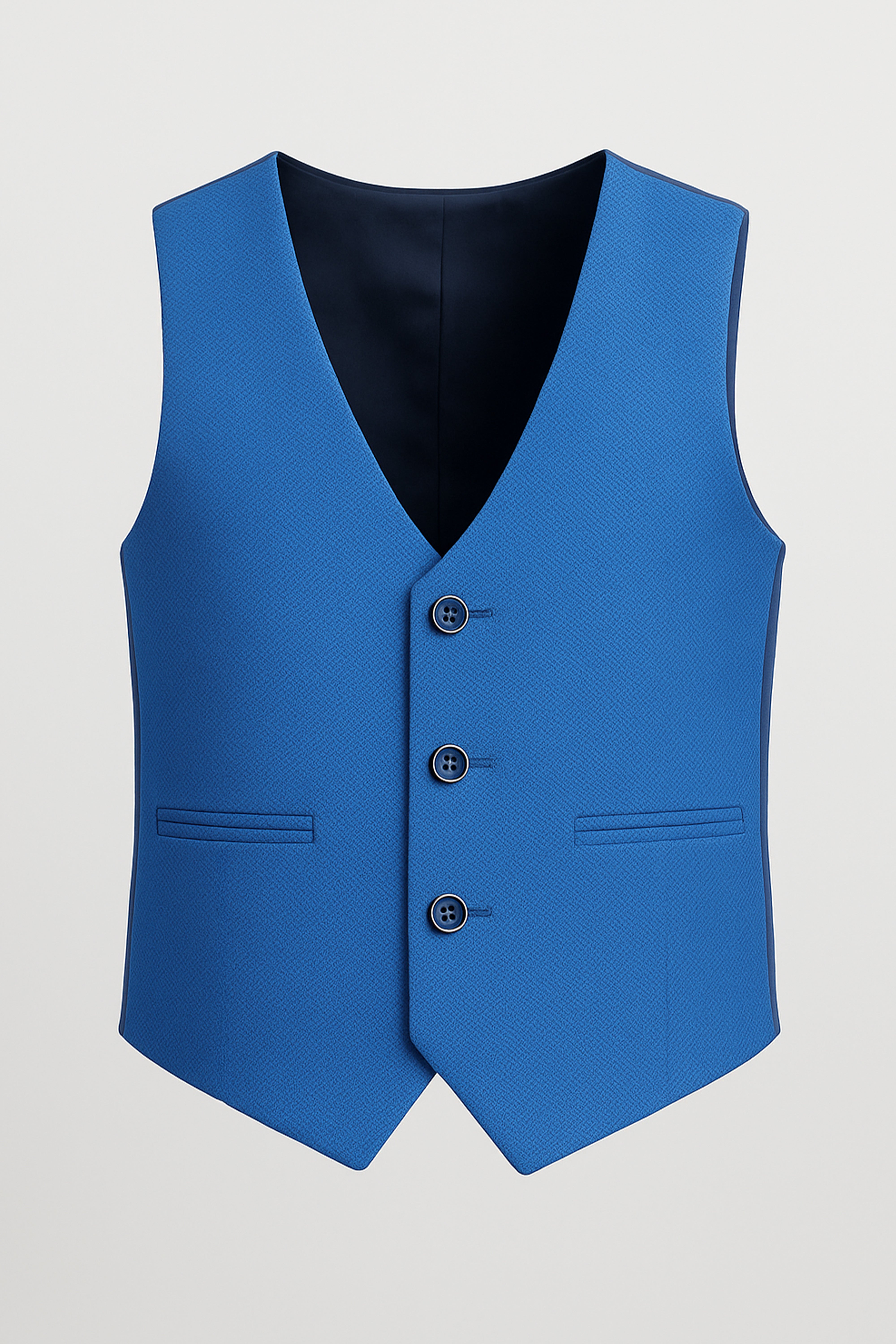 Boys’ 7-Piece Self-Patterned Formal Suit Set - Planet - Indigo Blue Waistcoat Front Picture