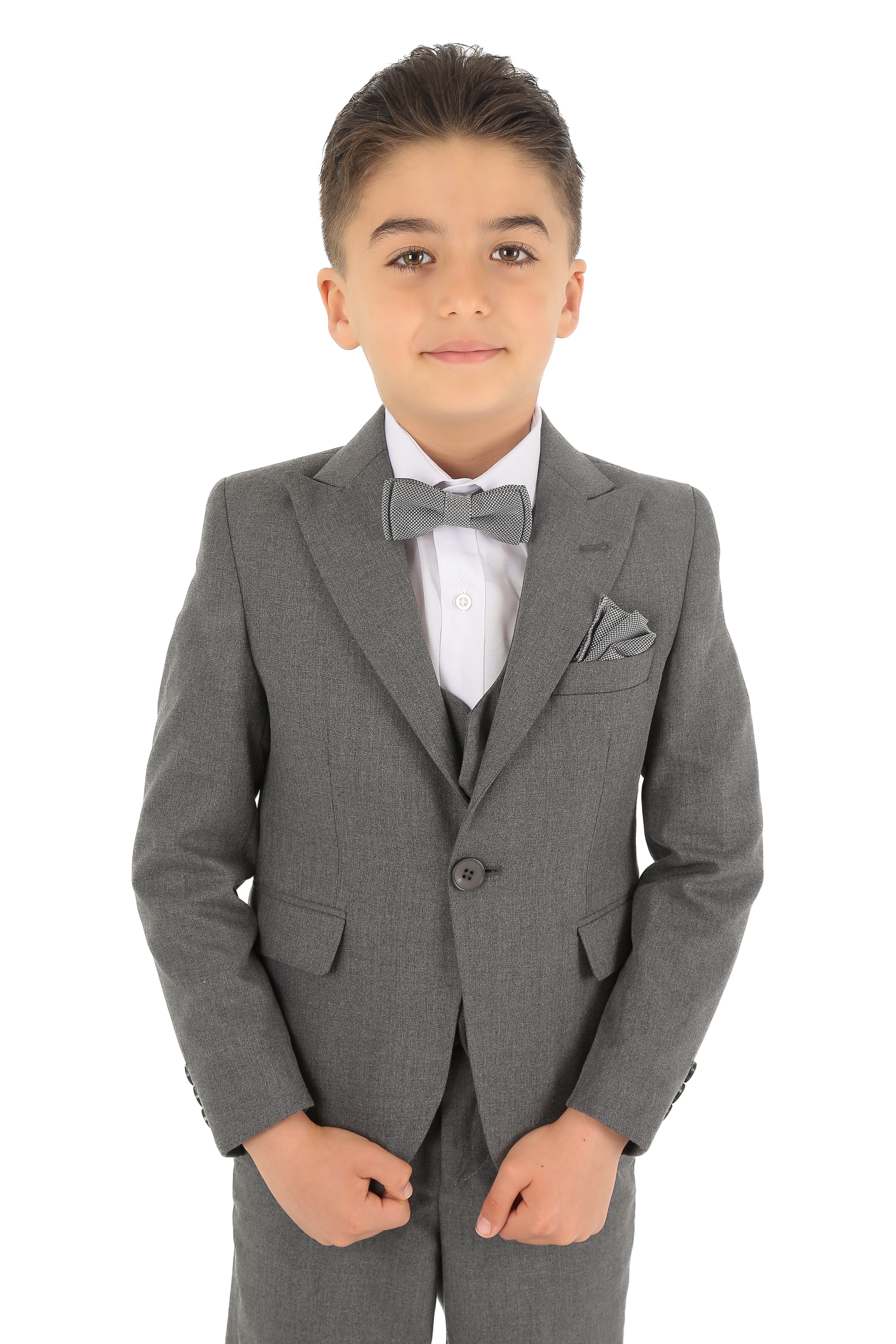 Boys Slim Fit Herringbone 8 Piece Suit Set - KING Grey