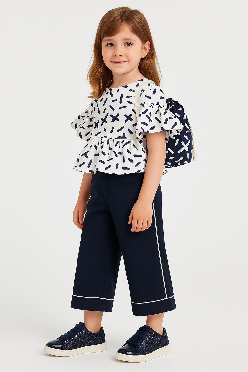Girls Summer Navy & White Set - MIALIA - White - Navy Blue