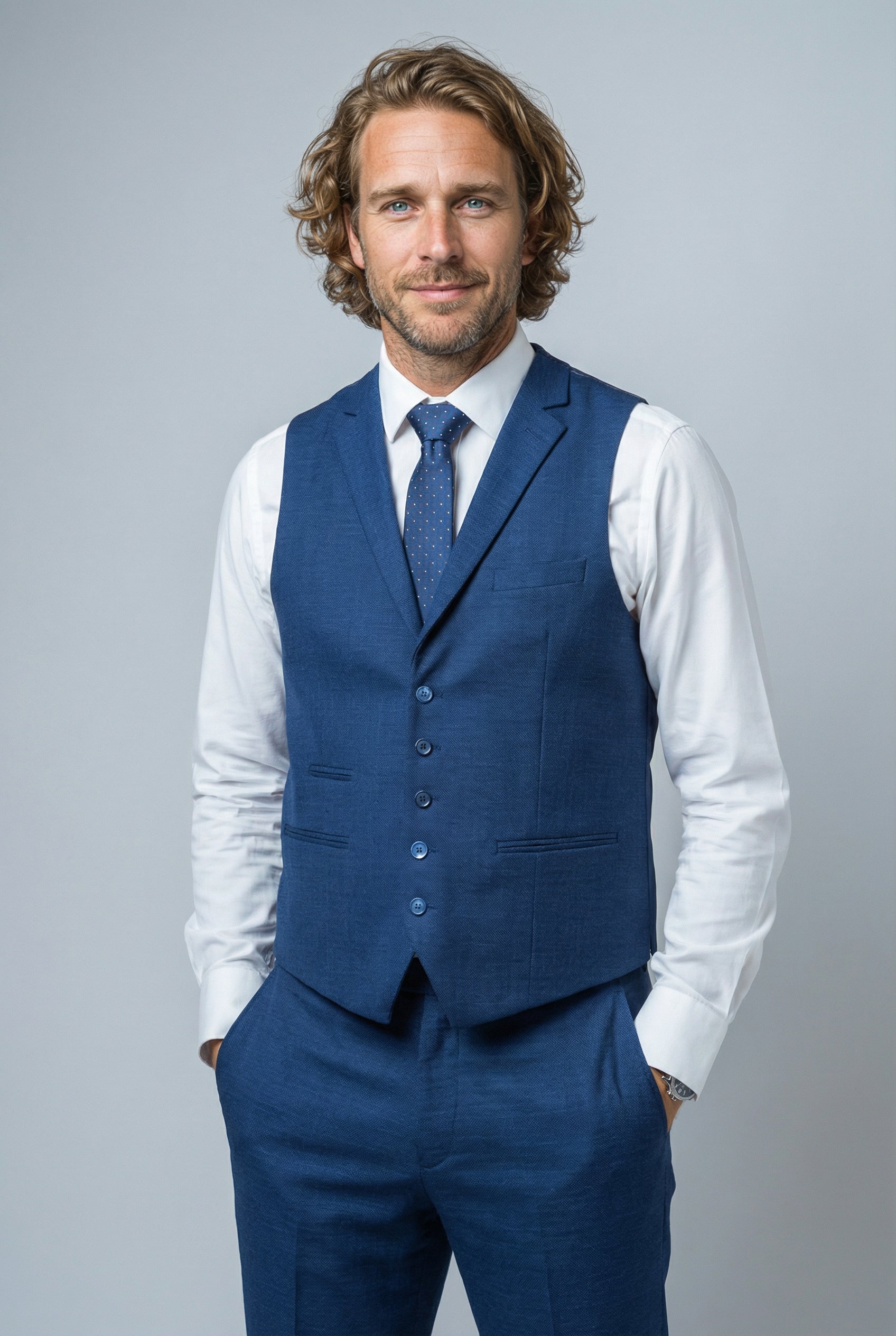 Men's Slim Fit Waistcoat - MATEO - Indigo Blue