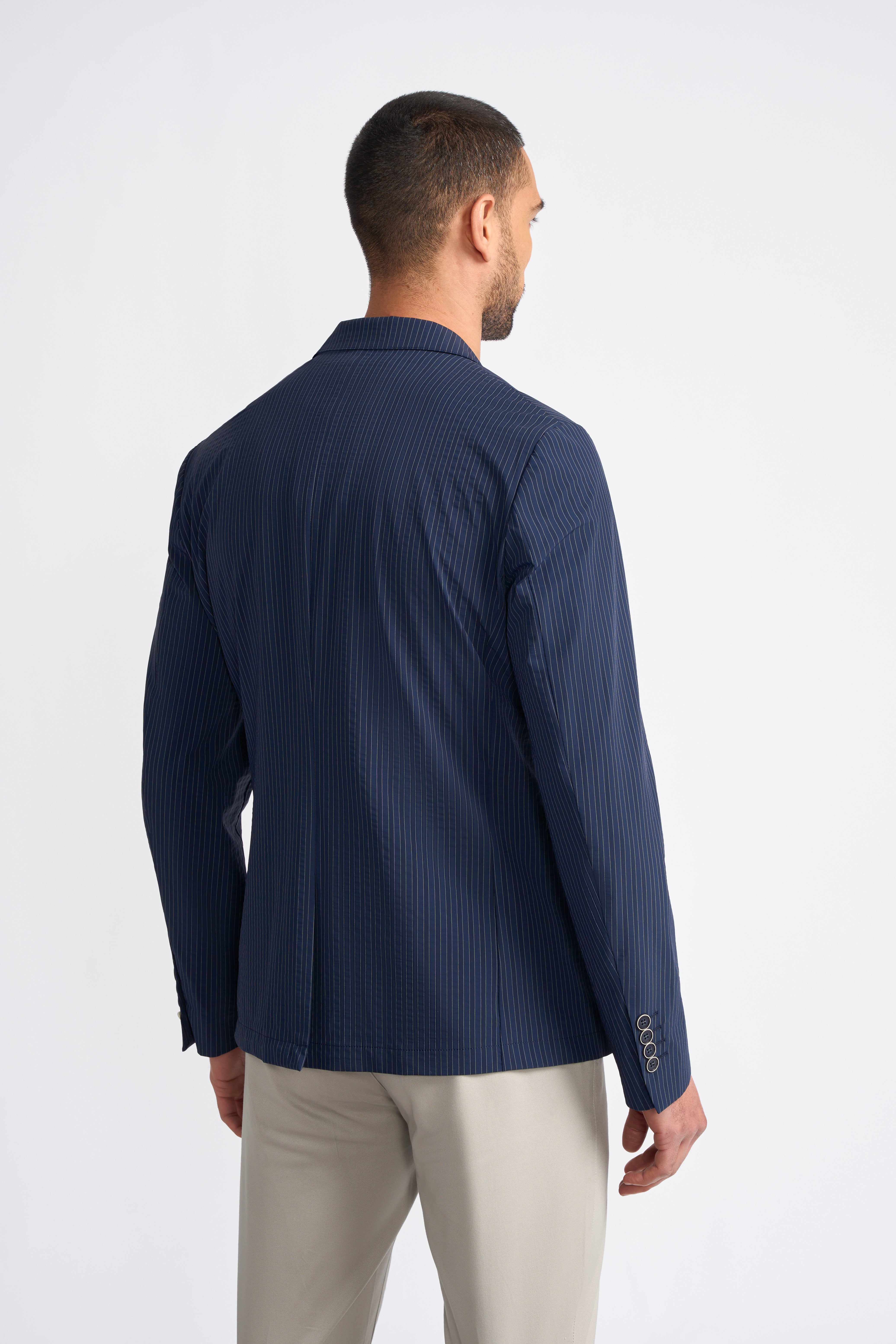 Men’s Navy Blue Pinstripe Blazer - ODENSE - Navy Blue