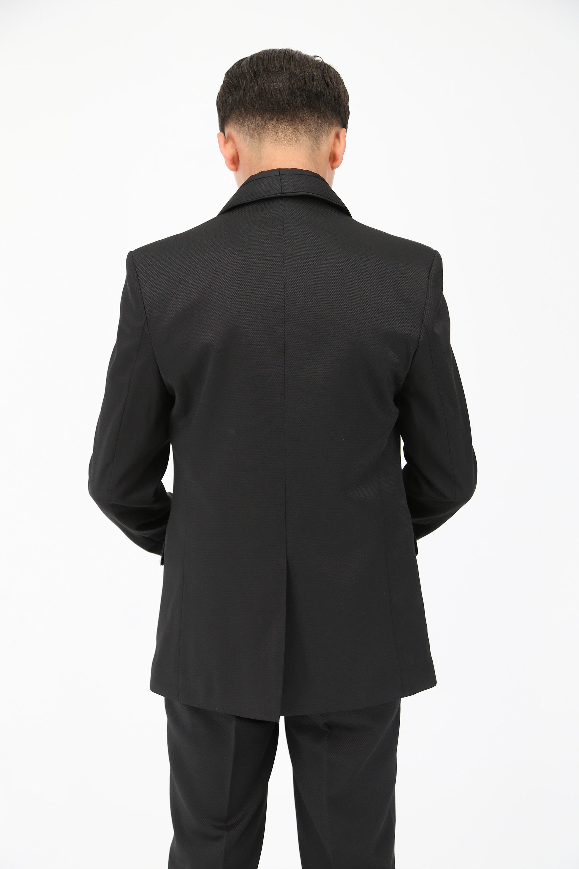 Boys 6-Piece Self-Patterned Tuxedo Dinner Suit - Black