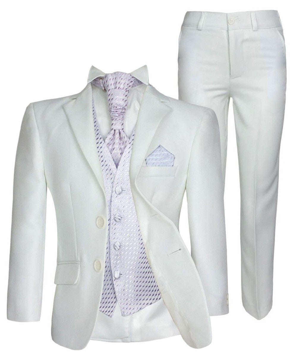 Baby & Boys Wedding Prom Pageboy Suit, Choice Of Waistcoat 5PC - Cream - Lilac