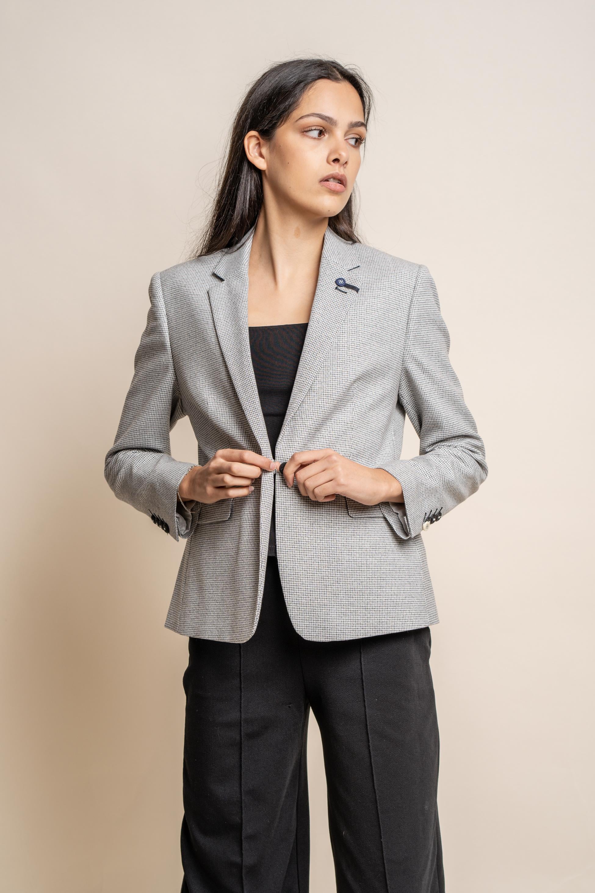 Blazer entallado de cuadros pata de gallo para mujer - KYOTO Gris - Gris