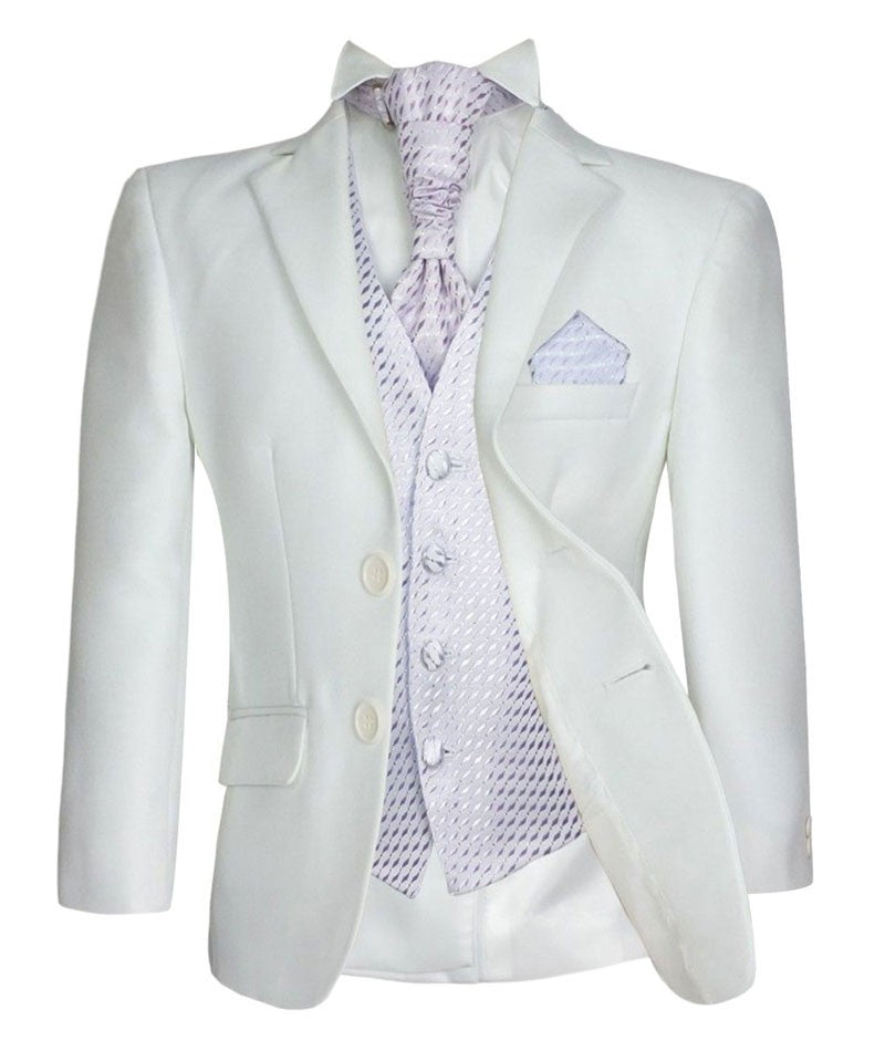 Baby & Boys Wedding Prom Pageboy Suit, Choice Of Waistcoat 5PC - Cream - Lilac
