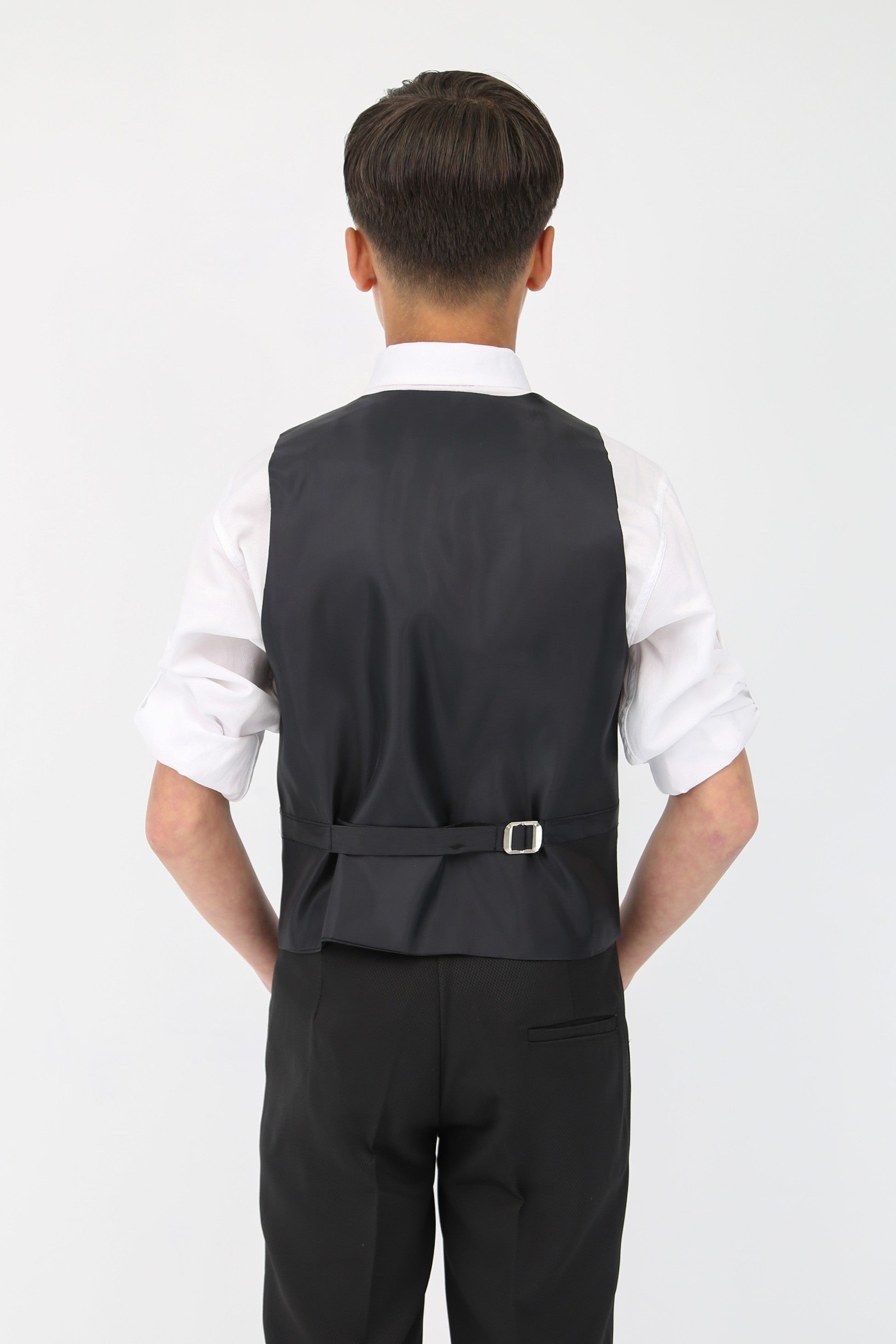 Boys 6-Piece Self-Patterned Tuxedo Dinner Suit - Black