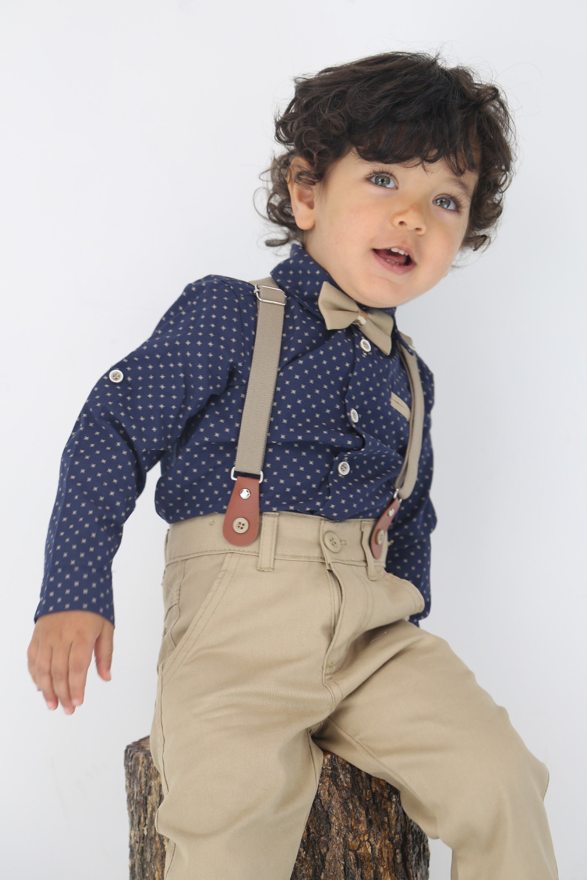 Baby & Boys 4-Piece Cotton Patterned Gentleman Outfit Set - KELEBEK - Navy - Beige