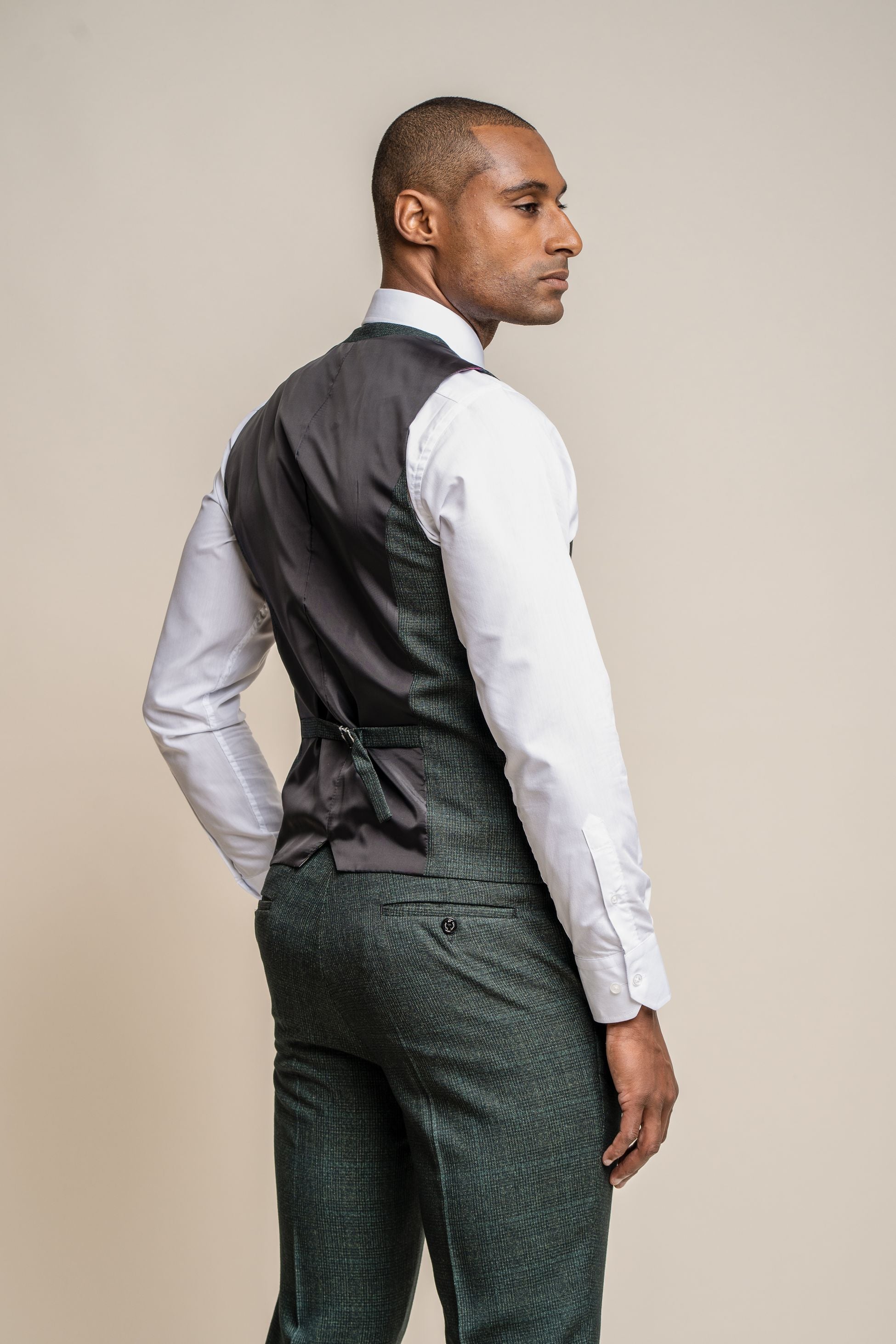 Men's Tweed Glen Check Slim Fit Formal Waistcoat - CARIDI - Olive Green