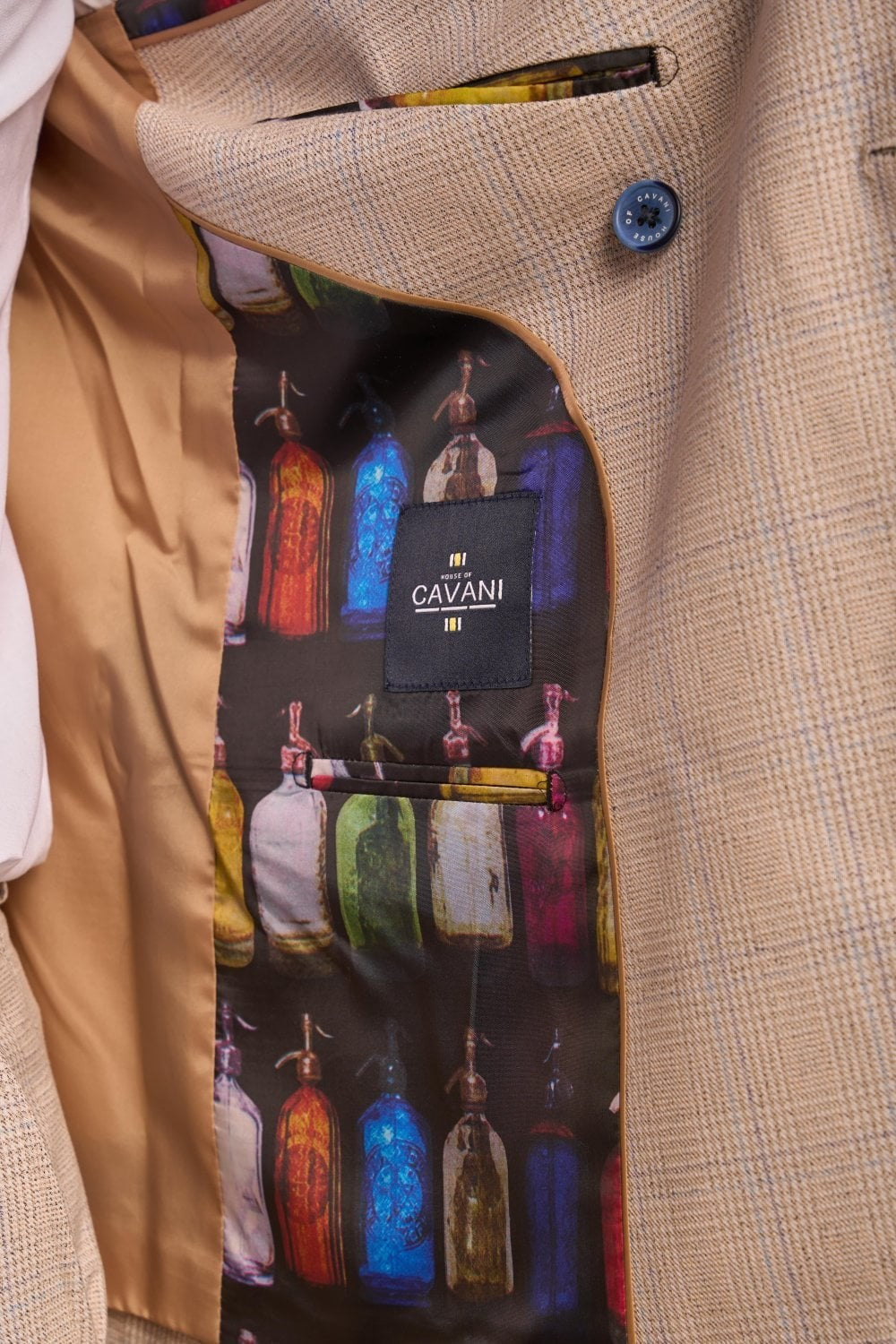 Men's 2-Piece Glen Check Double Breasted Suit - CARIDI - Beige