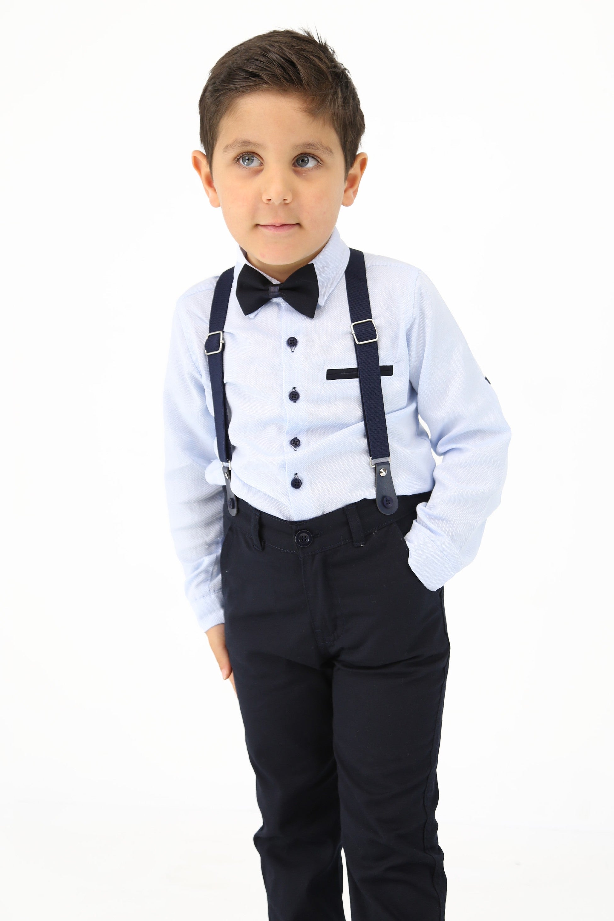 Baby & Boys 4-Piece Cotton Gentleman Outfit Set - OXFORD - Light Blue - Navy Blue
