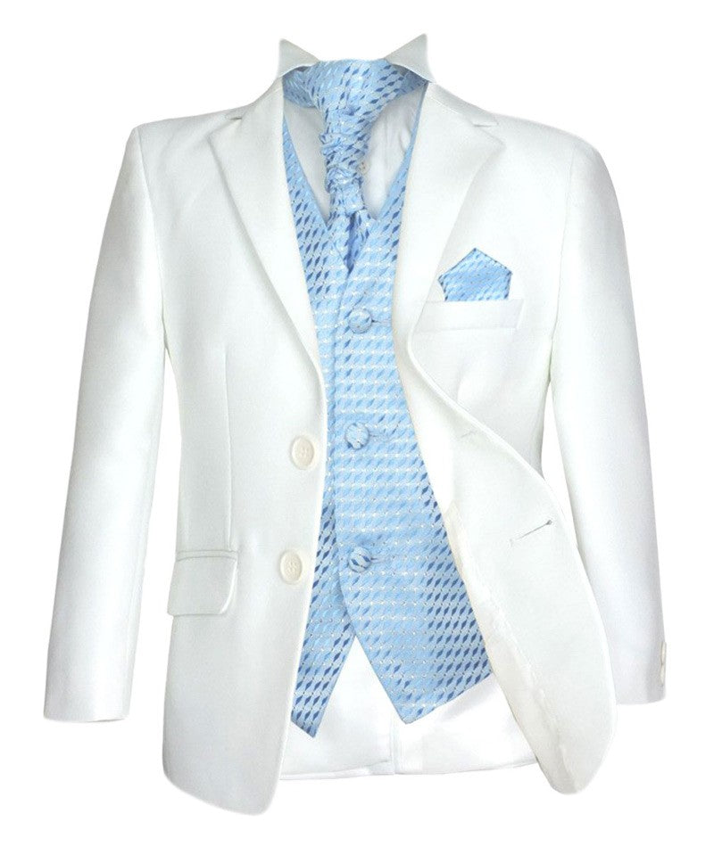 Baby & Boys Wedding Prom Pageboy Suit, Choice Of Waistcoat 5PC - Cream - Blue