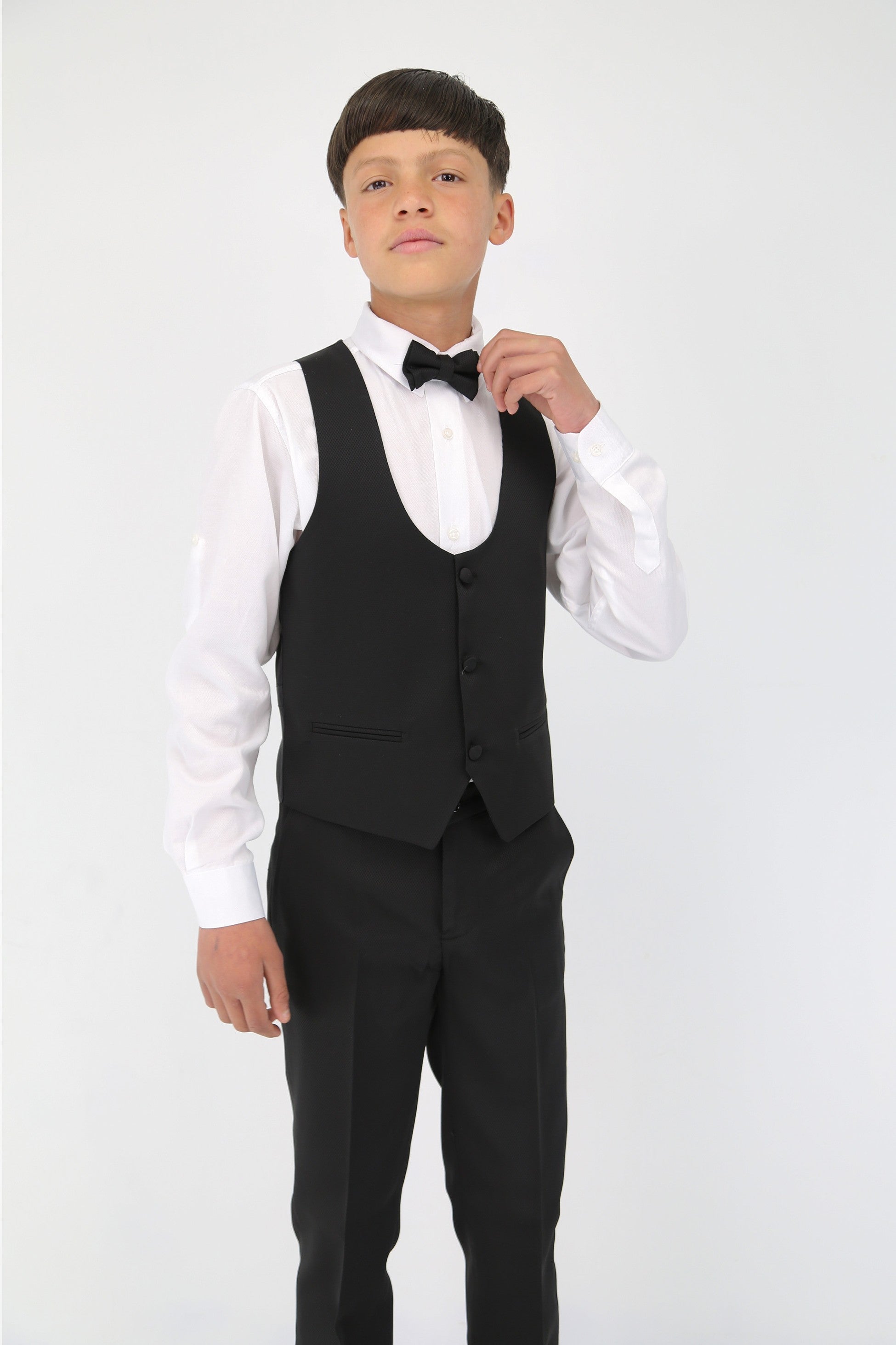 Boys 6-Piece Self-Patterned Tuxedo Dinner Suit - Black