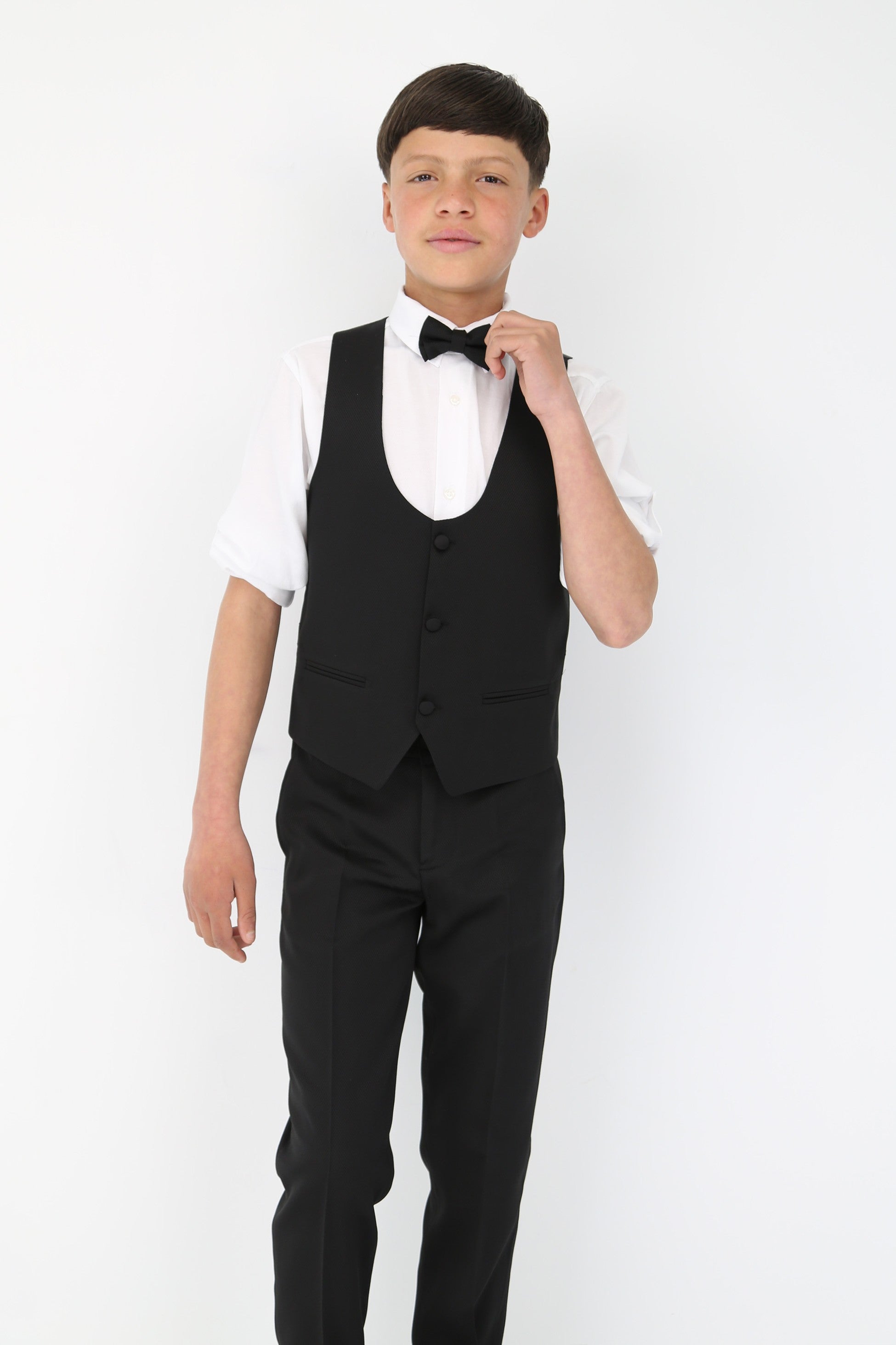 Boys 6-Piece Self-Patterned Tuxedo Dinner Suit - Black