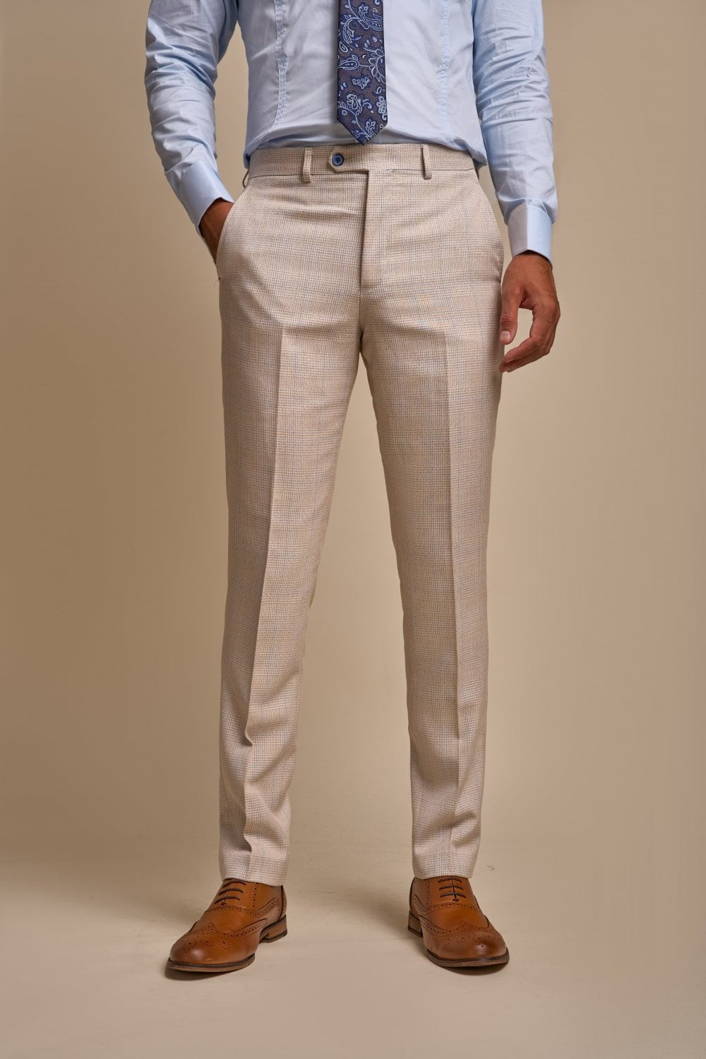 Men's 2-Piece Glen Check Double Breasted Suit - CARIDI - Beige