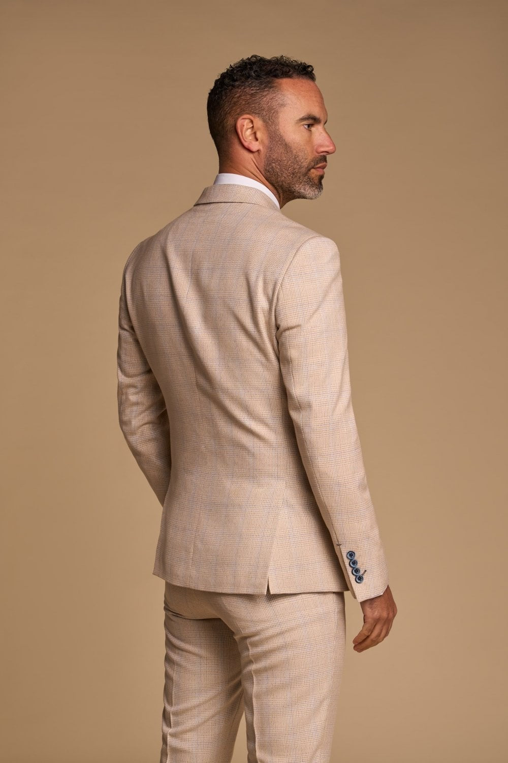 Men's 2-Piece Glen Check Double Breasted Suit - CARIDI - Beige