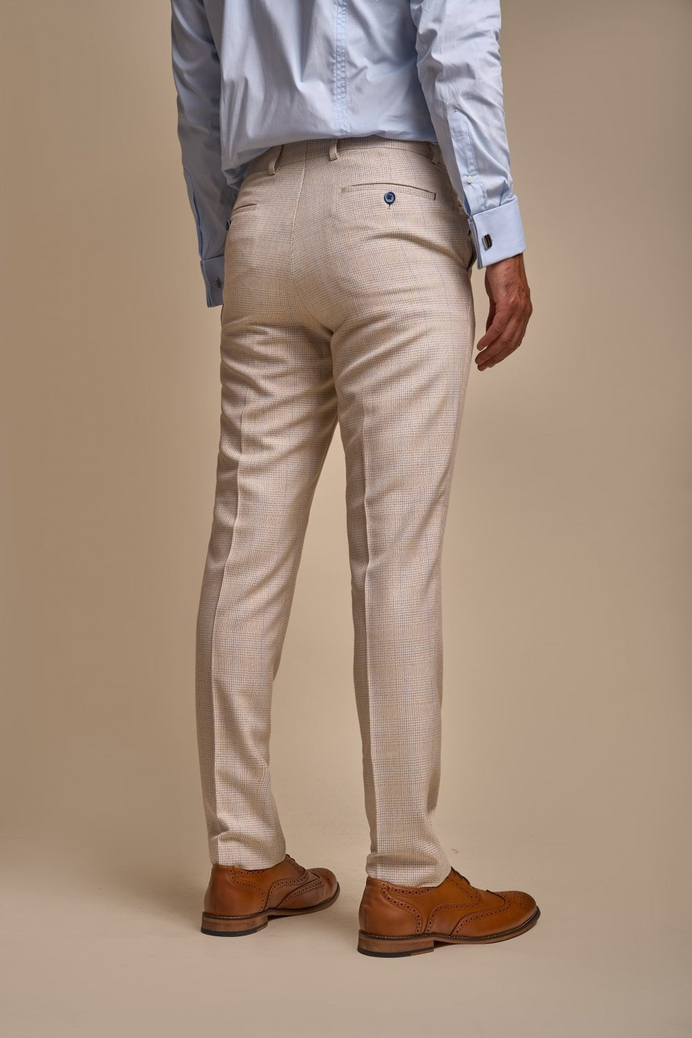 Men's 2-Piece Glen Check Double Breasted Suit - CARIDI - Beige