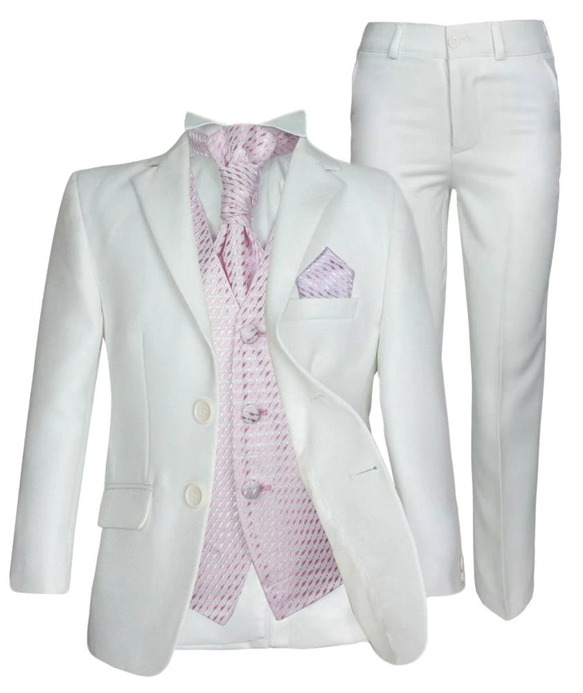 Baby & Boys Wedding Prom Pageboy Suit, Choice Of Waistcoat 5PC - Cream - Pink