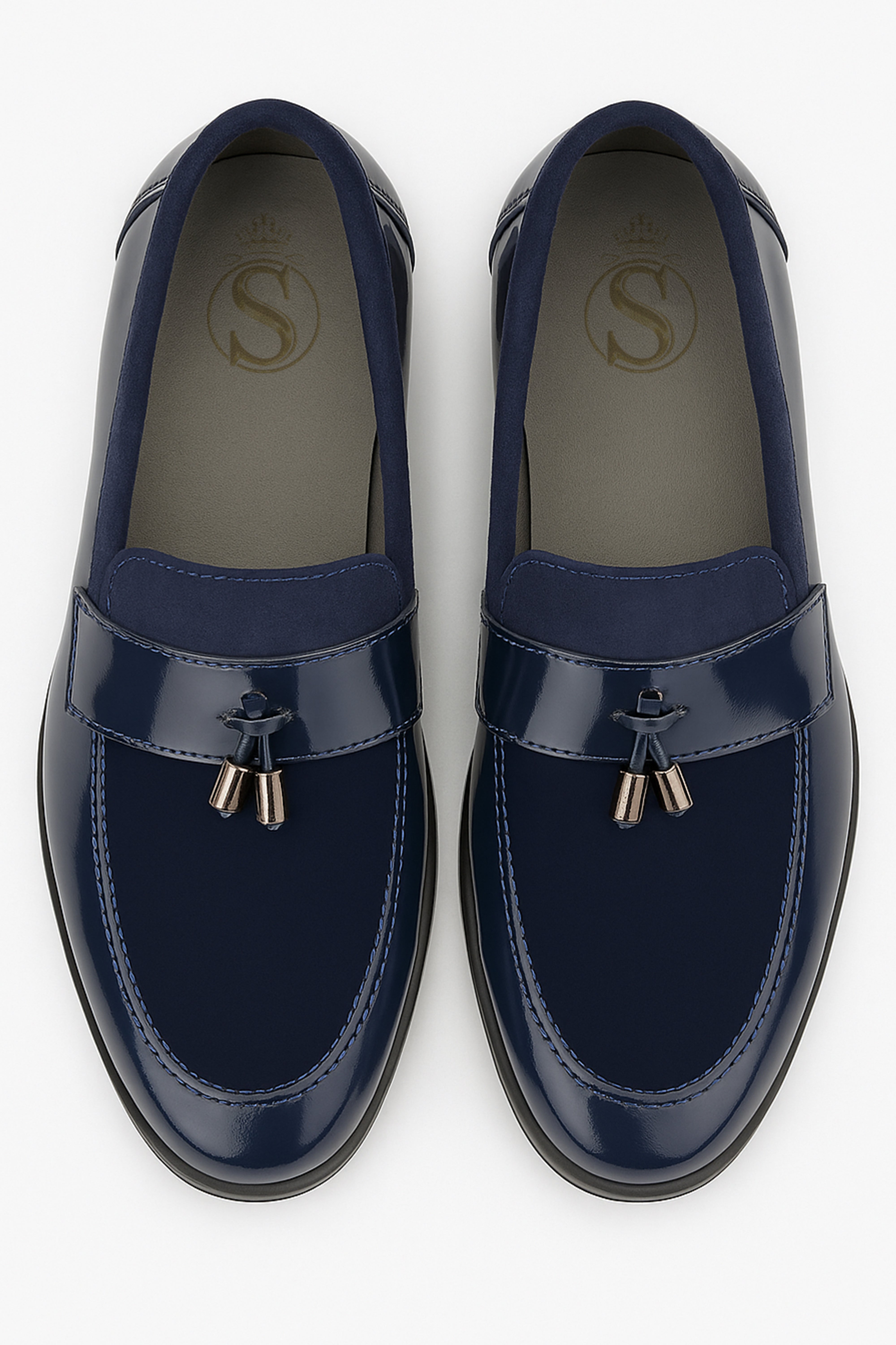 Baby Boys & Boys leather and Suede Slip on Formal Tassel Loafers - Navy Blue Front Picture