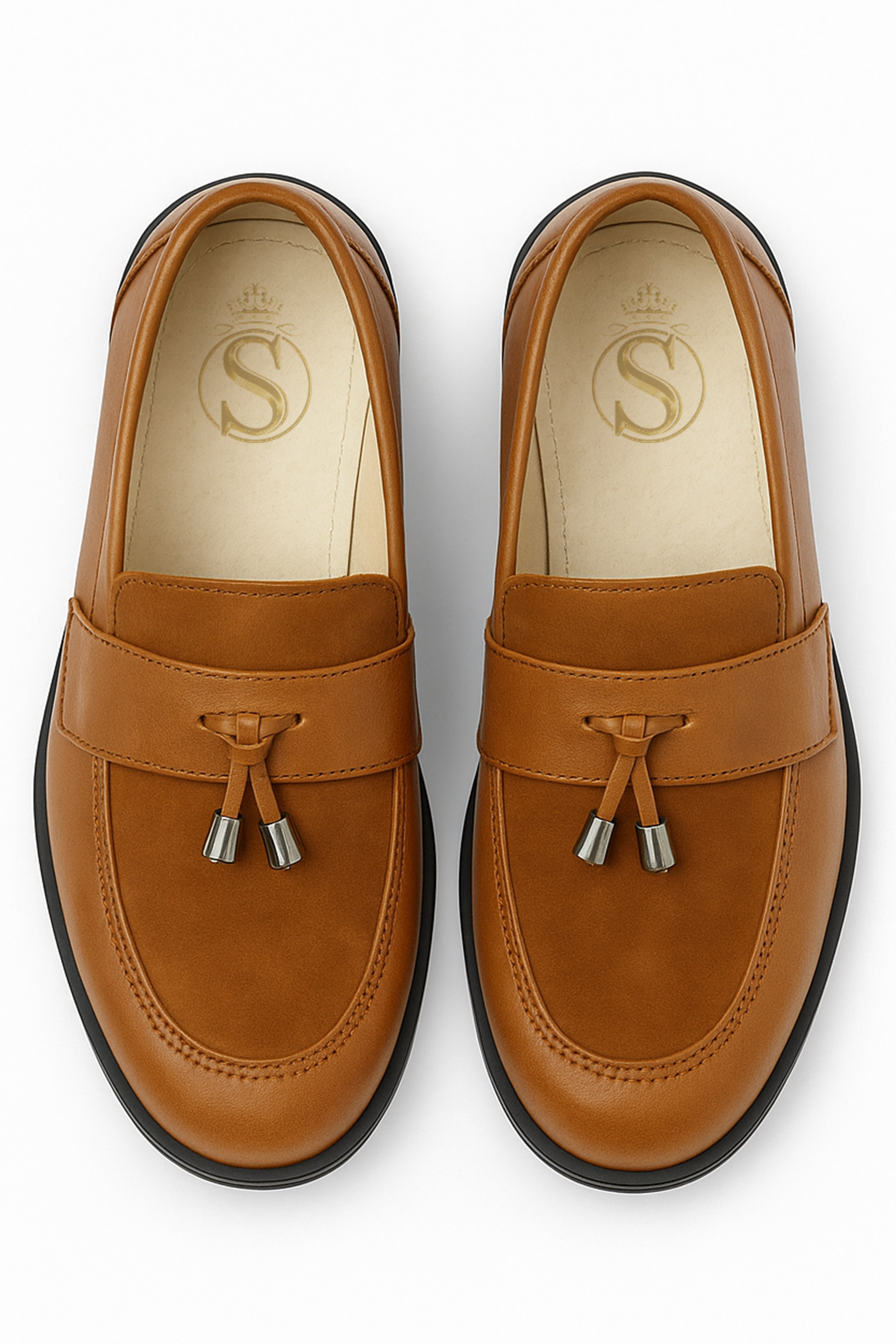 Baby Boys & Boys leather and Suede Slip on Formal Tassel Loafers - Tan Brown Front Picture