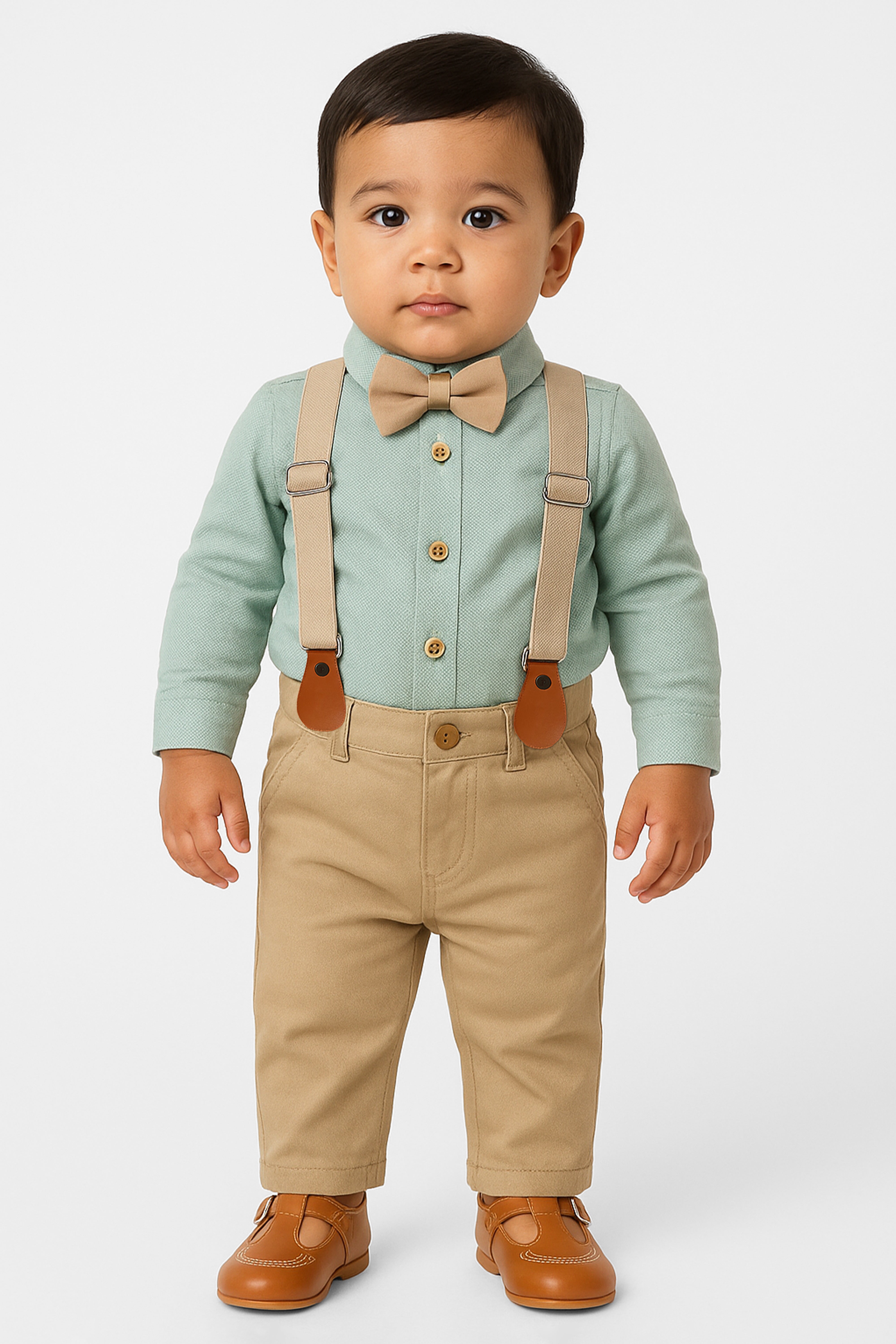 Baby & Boys 4-Piece Cotton Gentleman Outfit Set - OXFORD - GREEN & BEIGE