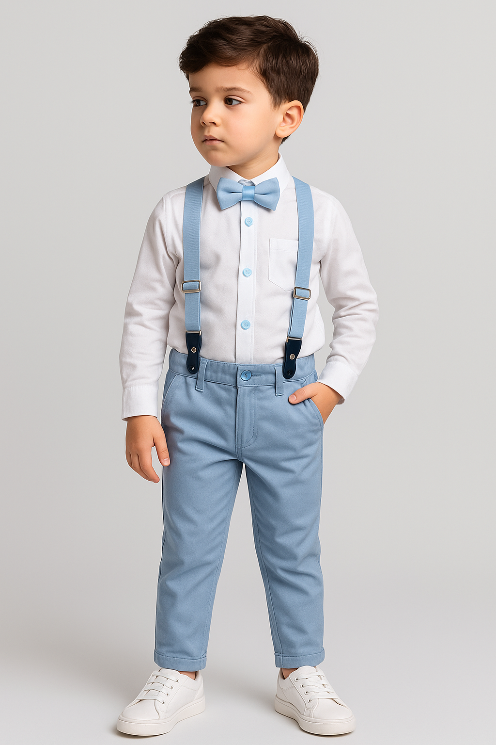 Baby & Boys 4-Piece Cotton Gentleman Outfit Set - OXFORD White - Light Blue Model Picture