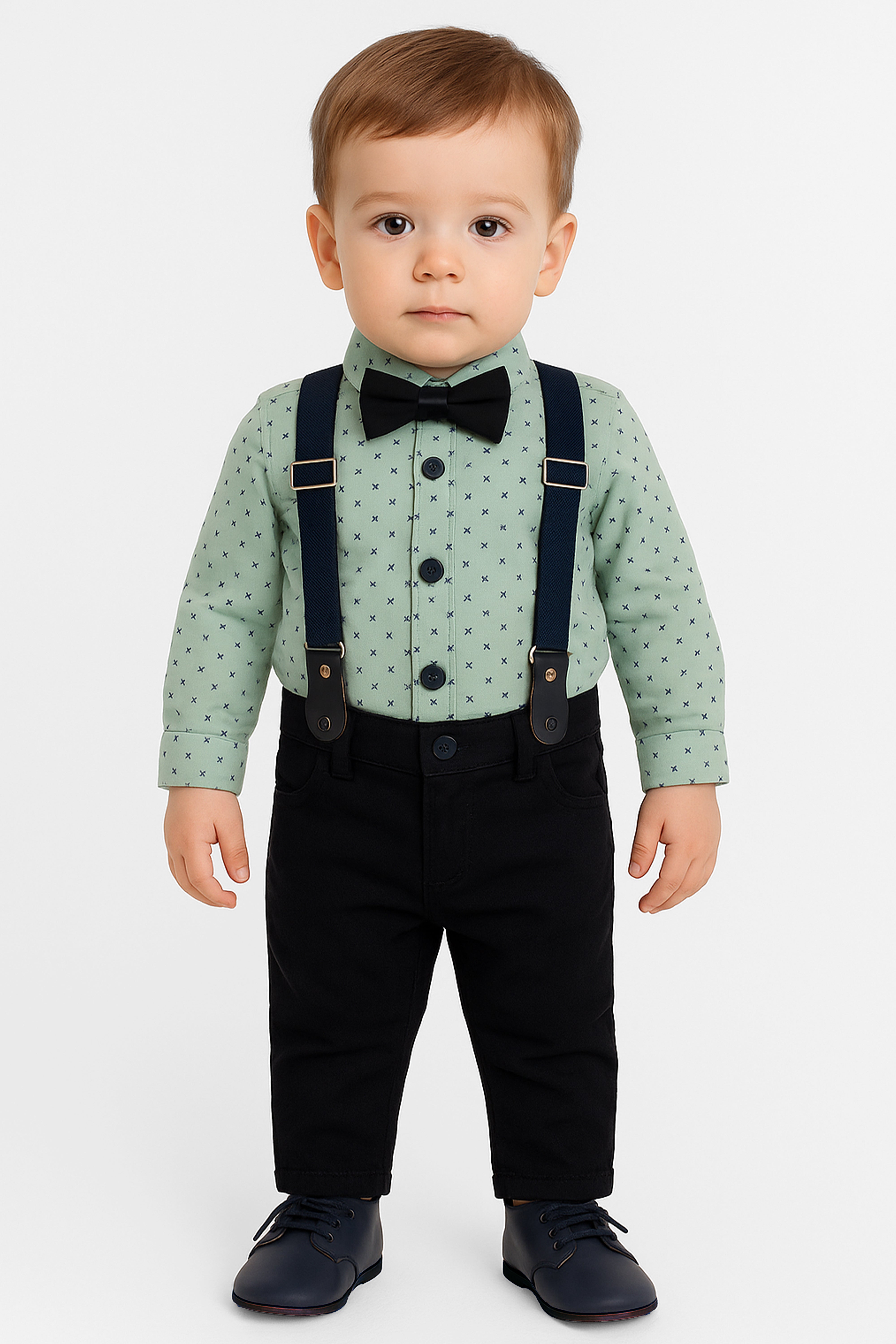 Baby & Boys 4-Piece Cotton Patterned Gentleman Outfit Set - KELEBEK - GREEN & NAVY