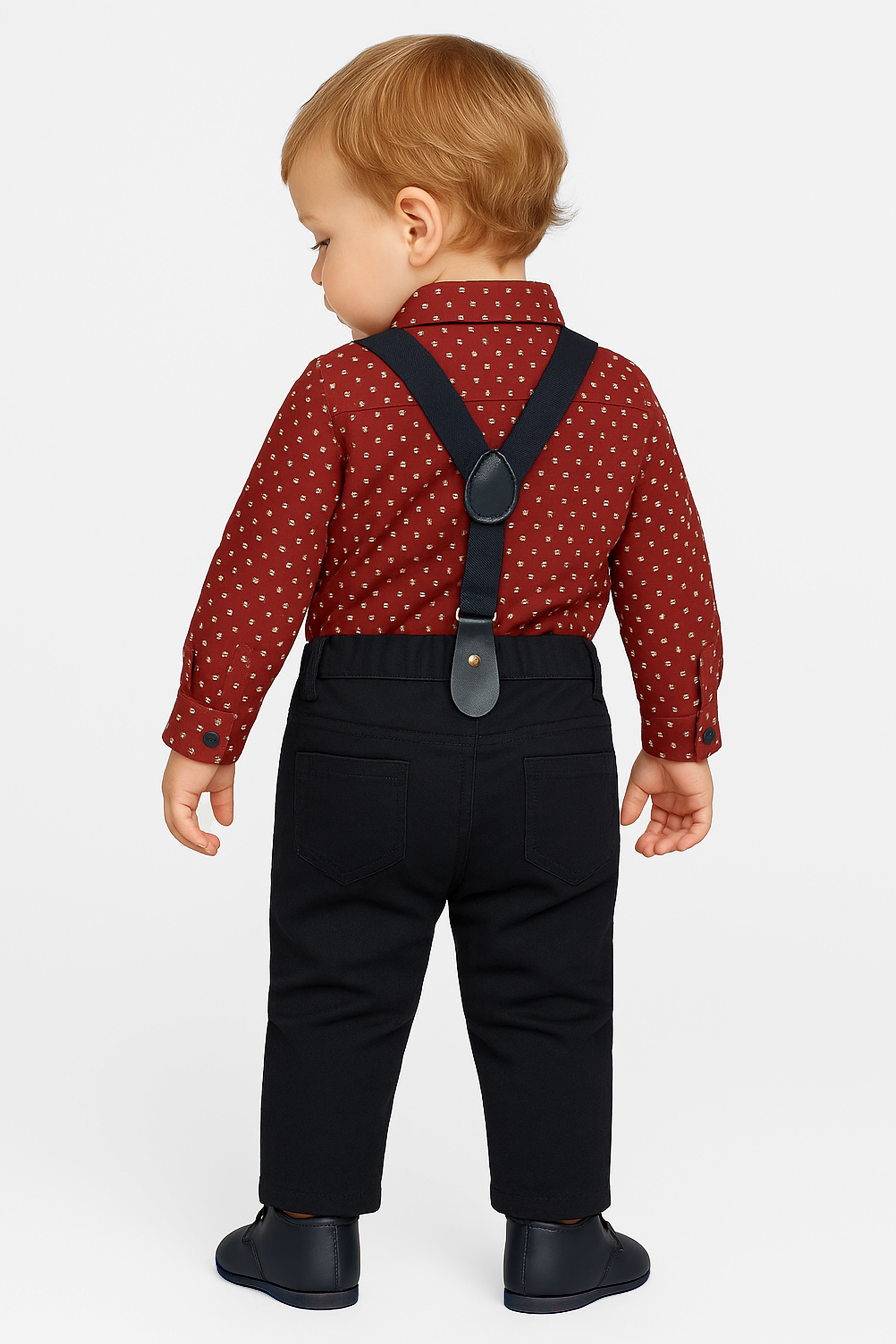 Baby & Boys 4-Piece Cotton Patterned Gentleman Outfit Set - KELEBEK - RED & NAVY BACK PICTURE