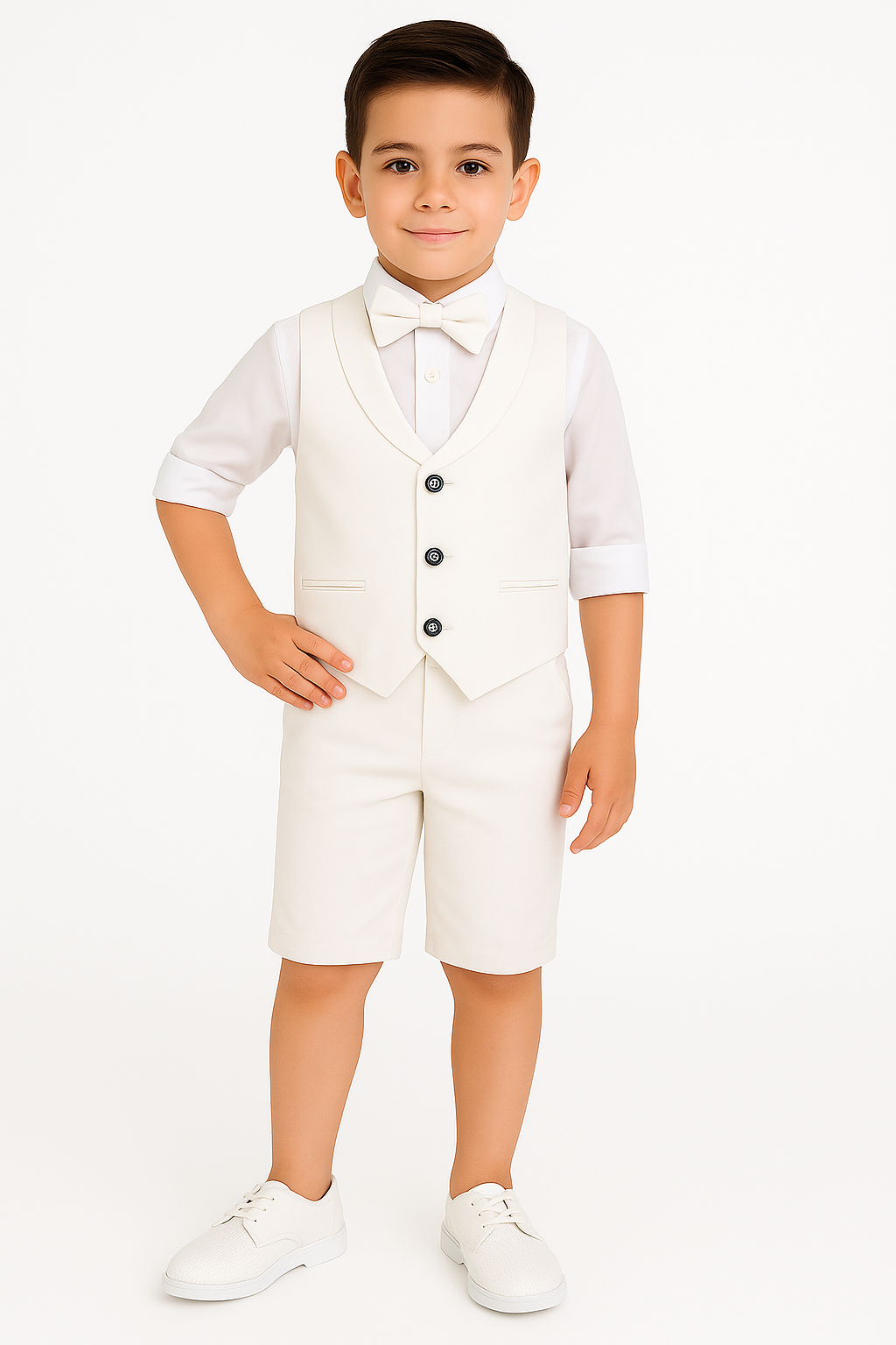 Baby & Boys 3-Piece White Cotton-Linen Waistcoat Shorts Suit Set - WHITBY