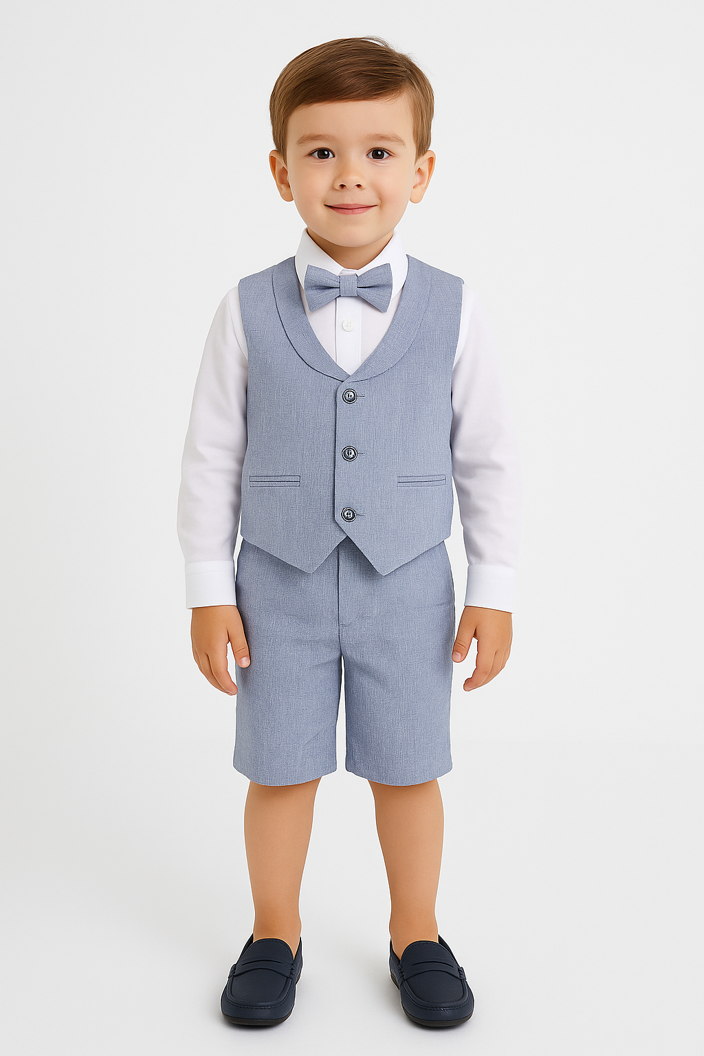 Baby & Boys 4-Piece Cotton-Linen Waistcoat Shorts Suit Set - Navy Blue Model Picture