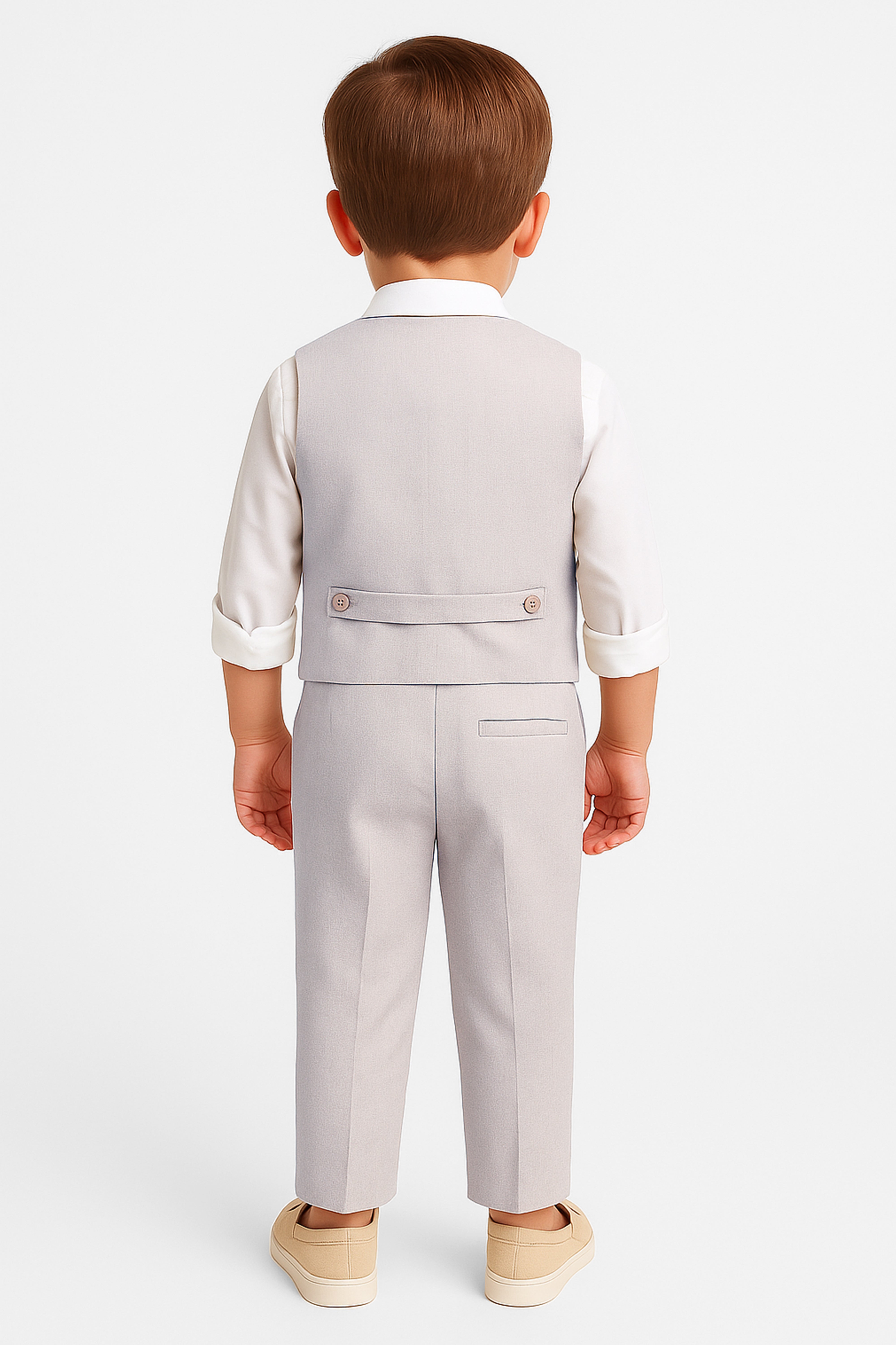 Baby & Boys 4-Piece Cotton-Linen Waistcoat Suit Set - Light Beige Back Picture