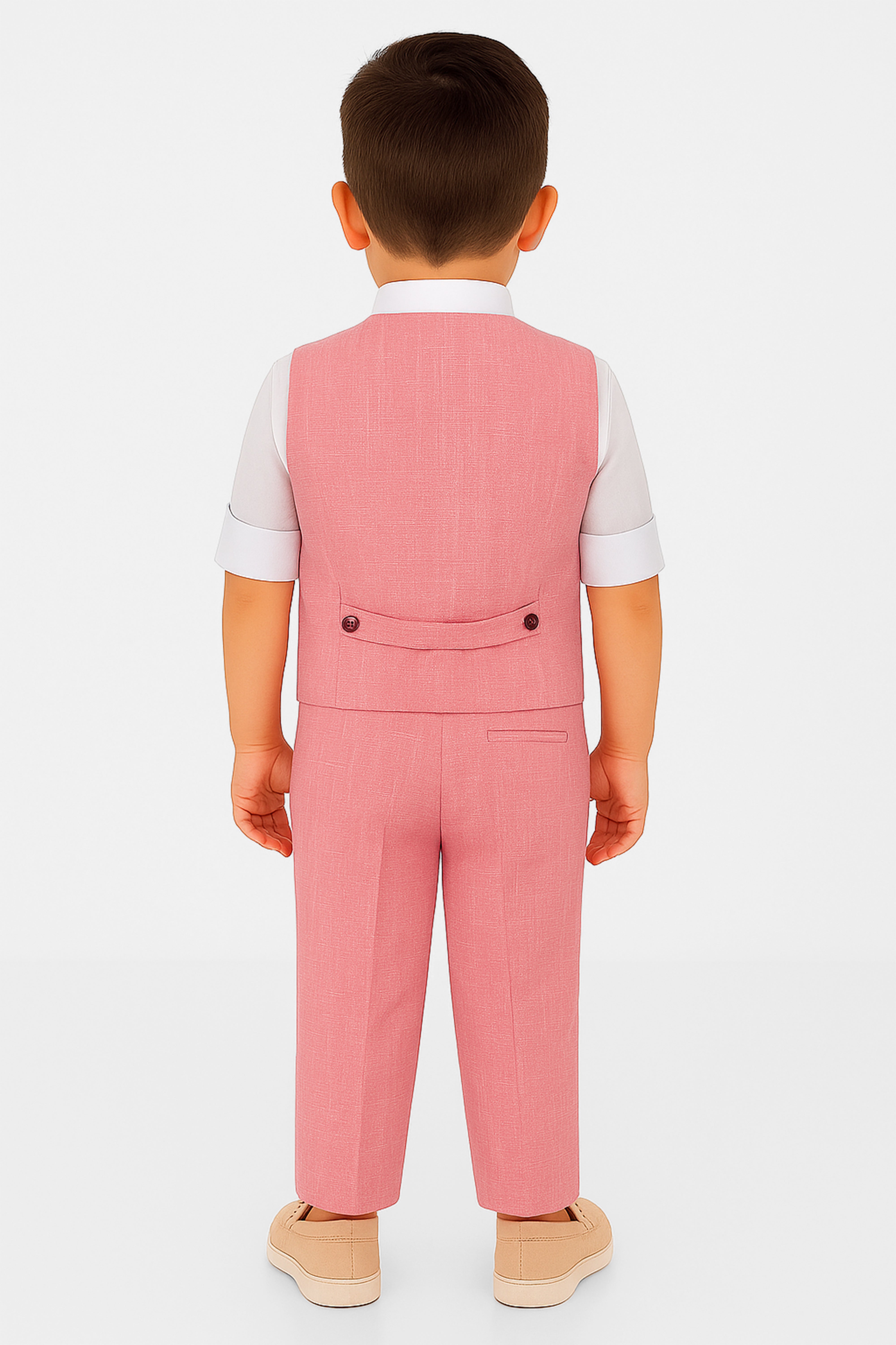 Baby & Boys 4-Piece Cotton-Linen Waistcoat Suit Set  - Red Back Picture