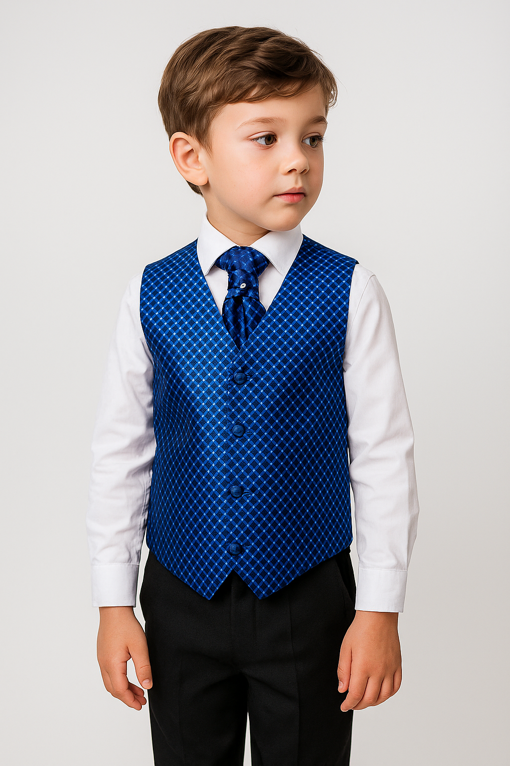 Baby & Boys 4 Piece Diamond Design Wedding Waistcoat Suit - Blue