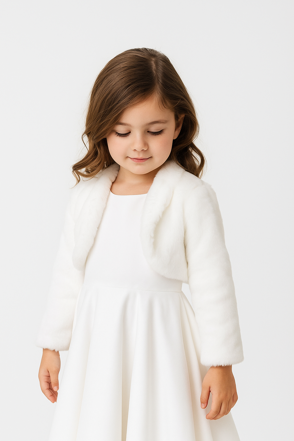 Baby & Girls' Fleece Bolero Jacket - GABRIELLA - White Model Picture