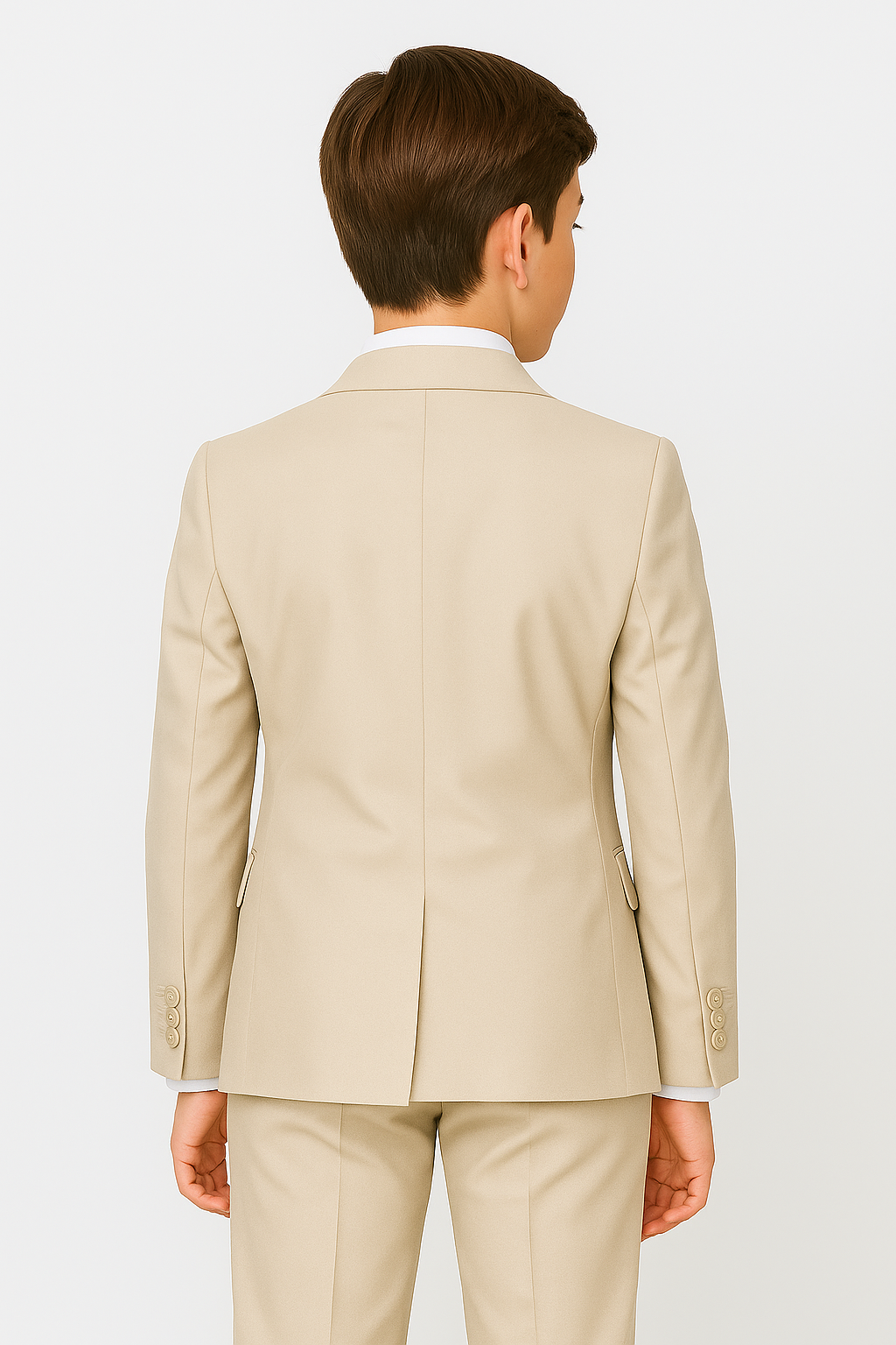 Boys Beige Suit with Patterned Waistcoat and Cravat Set - Beige - Ivory