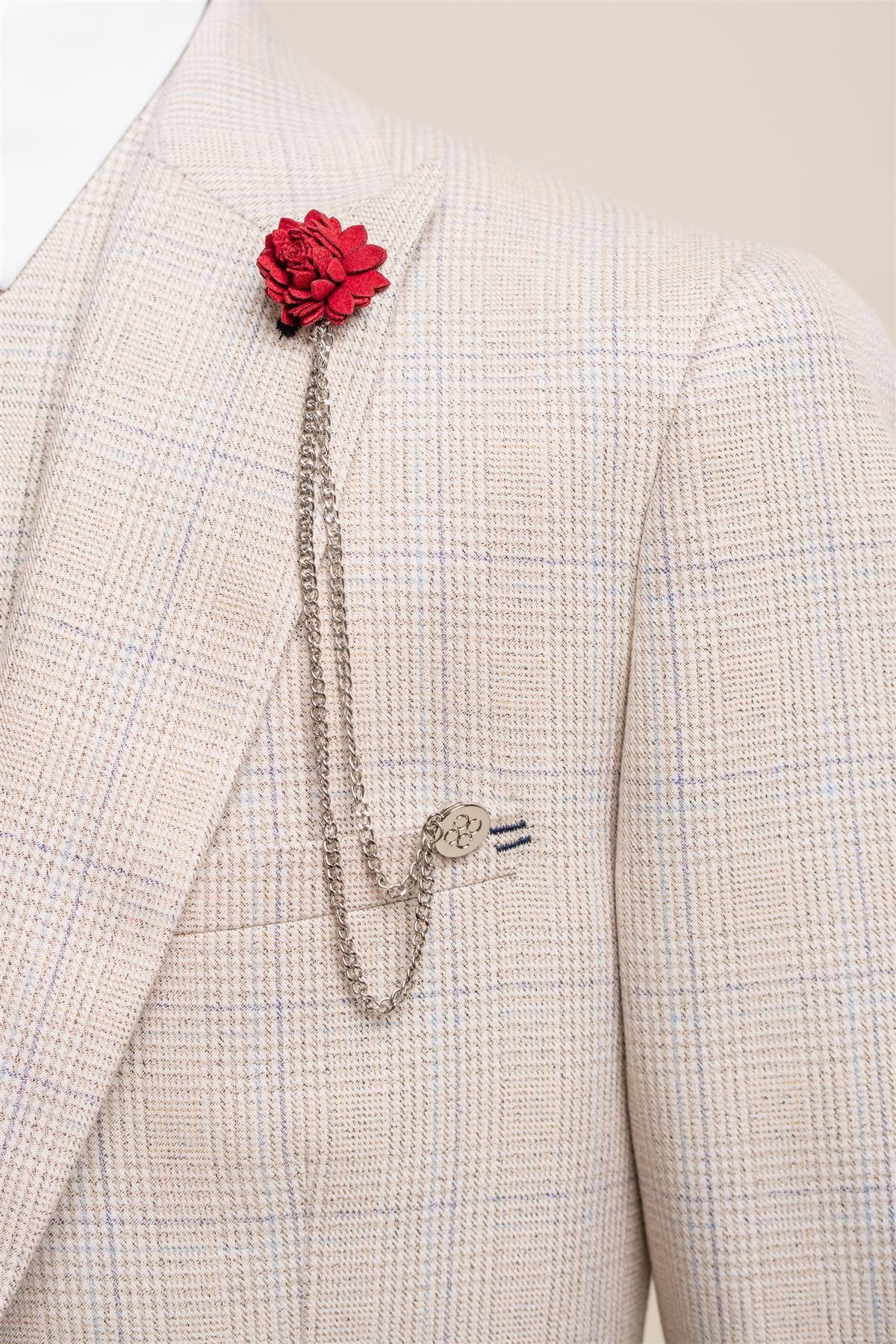 Unisex Flower Chain Brooch Suit Accessory - Red