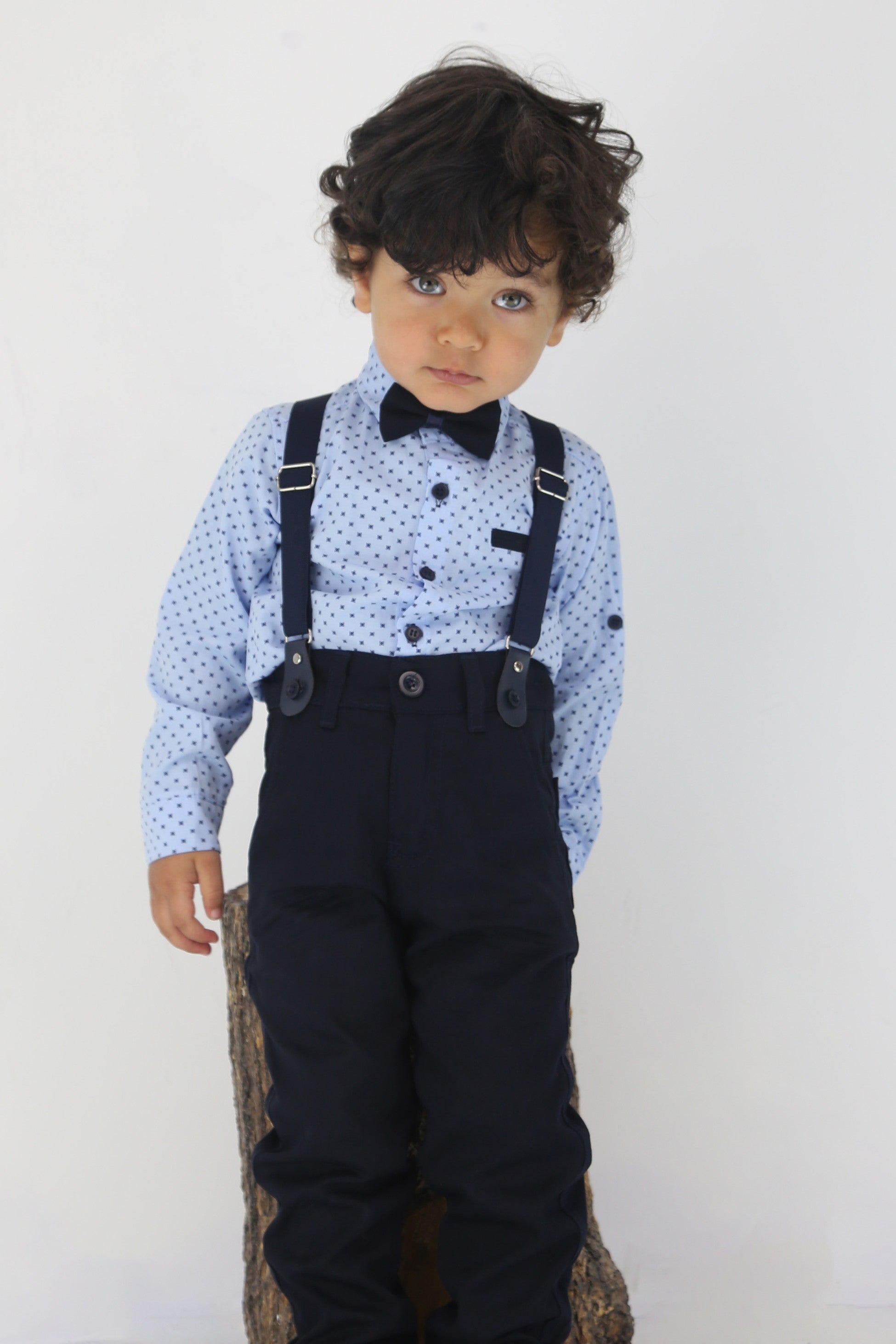 Baby & Boys 4-Piece Cotton Patterned Gentleman Outfit Set – KELEBEK - Light Blue - Navy