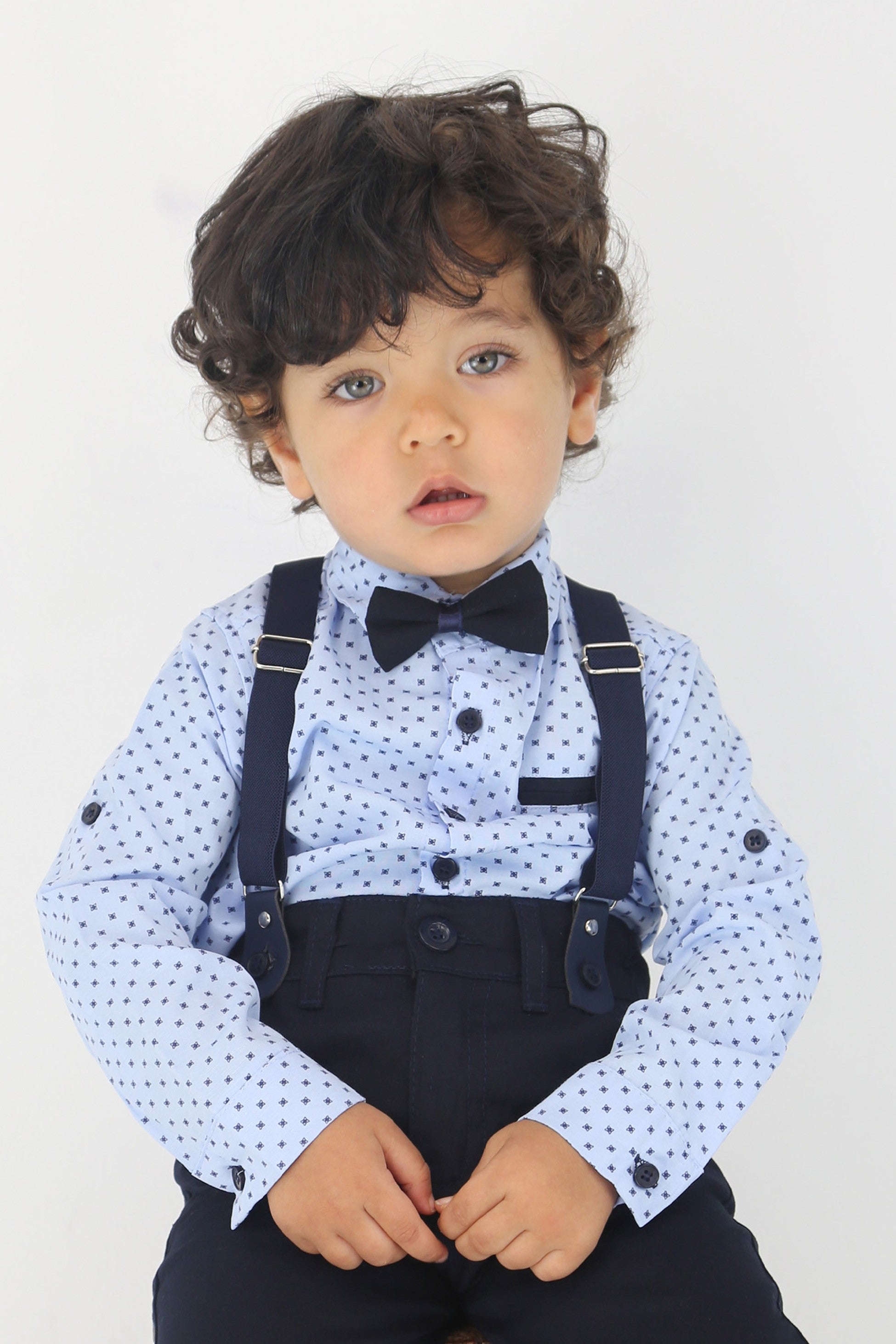 Baby & Boys 4-Piece Cotton Patterned Gentleman Outfit Set – KELEBEK - Light Blue - Navy