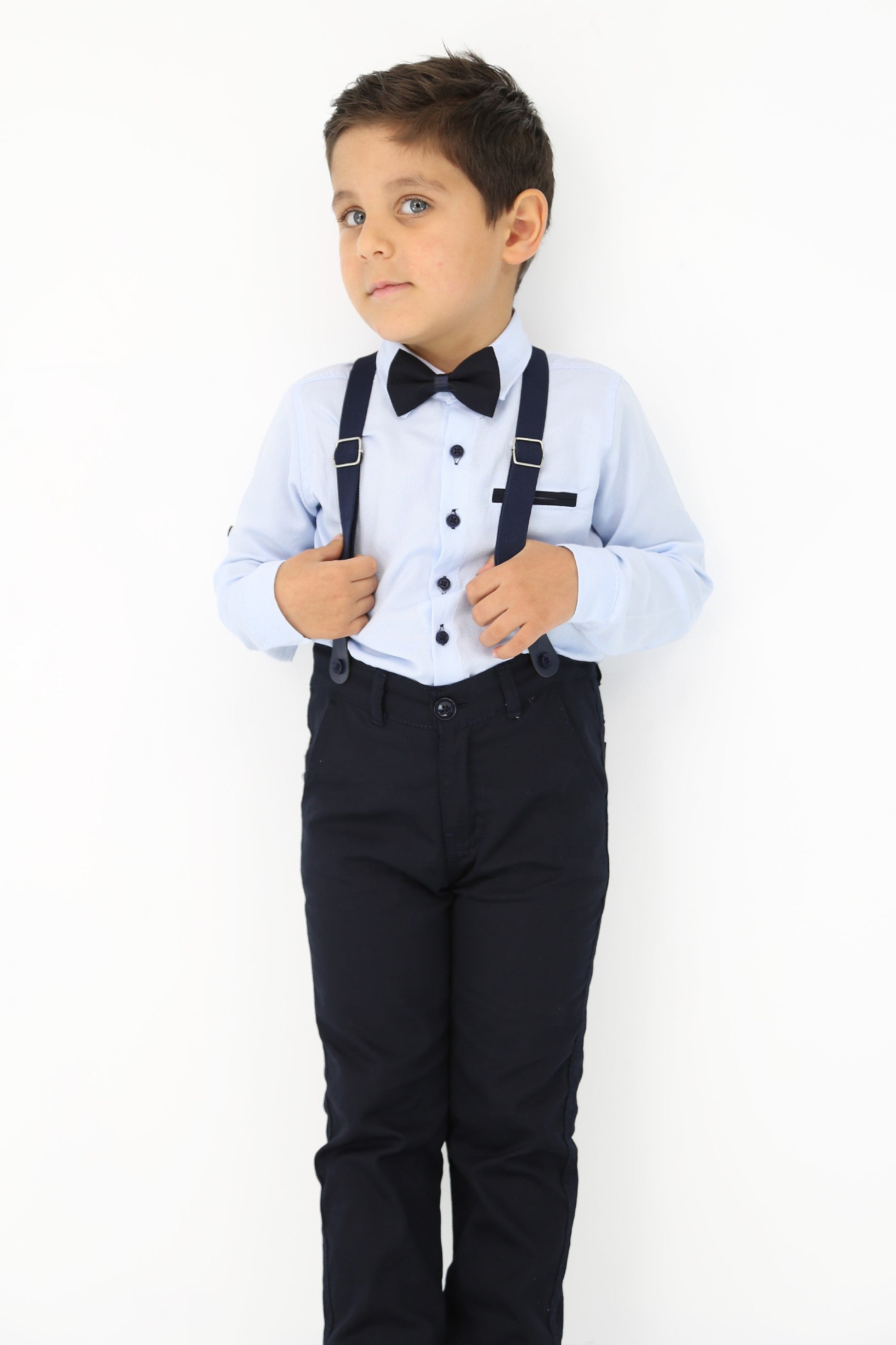 Baby & Boys 4-Piece Cotton Gentleman Outfit Set - OXFORD - Light Blue - Navy Blue