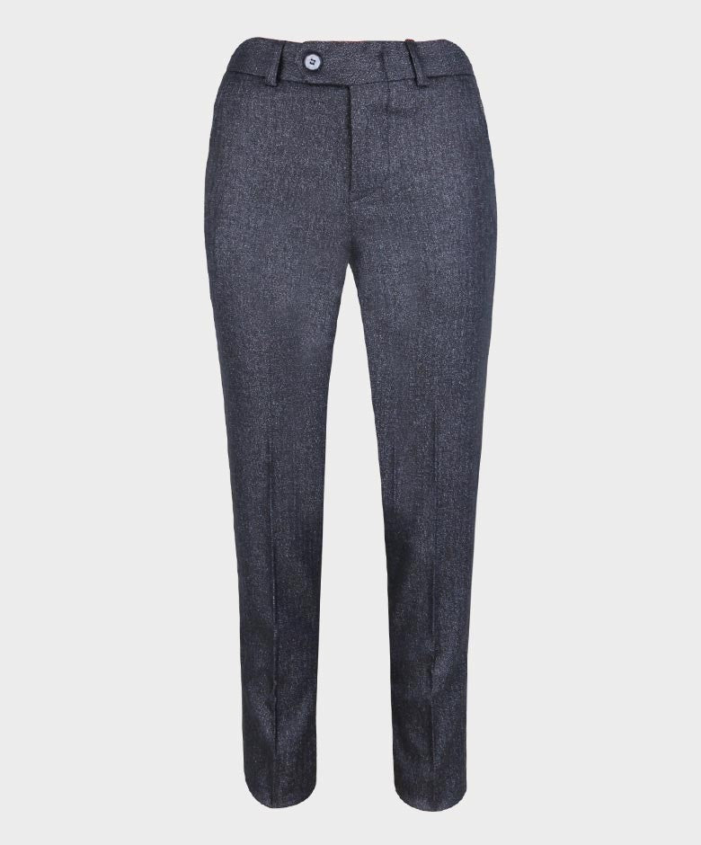 Boys Tailored Fit Herringbone Patterned Suit - TONY - Navy Blue- Grey